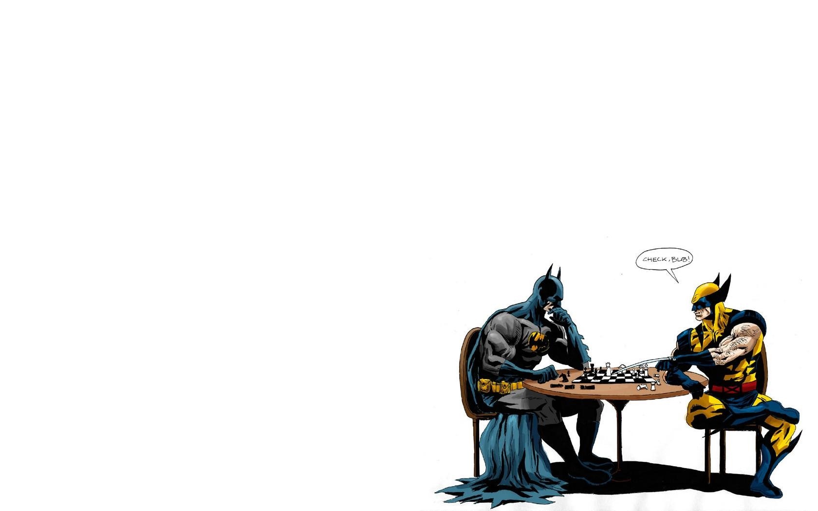 Batman and Wolverine playing chess HD Wallpaper