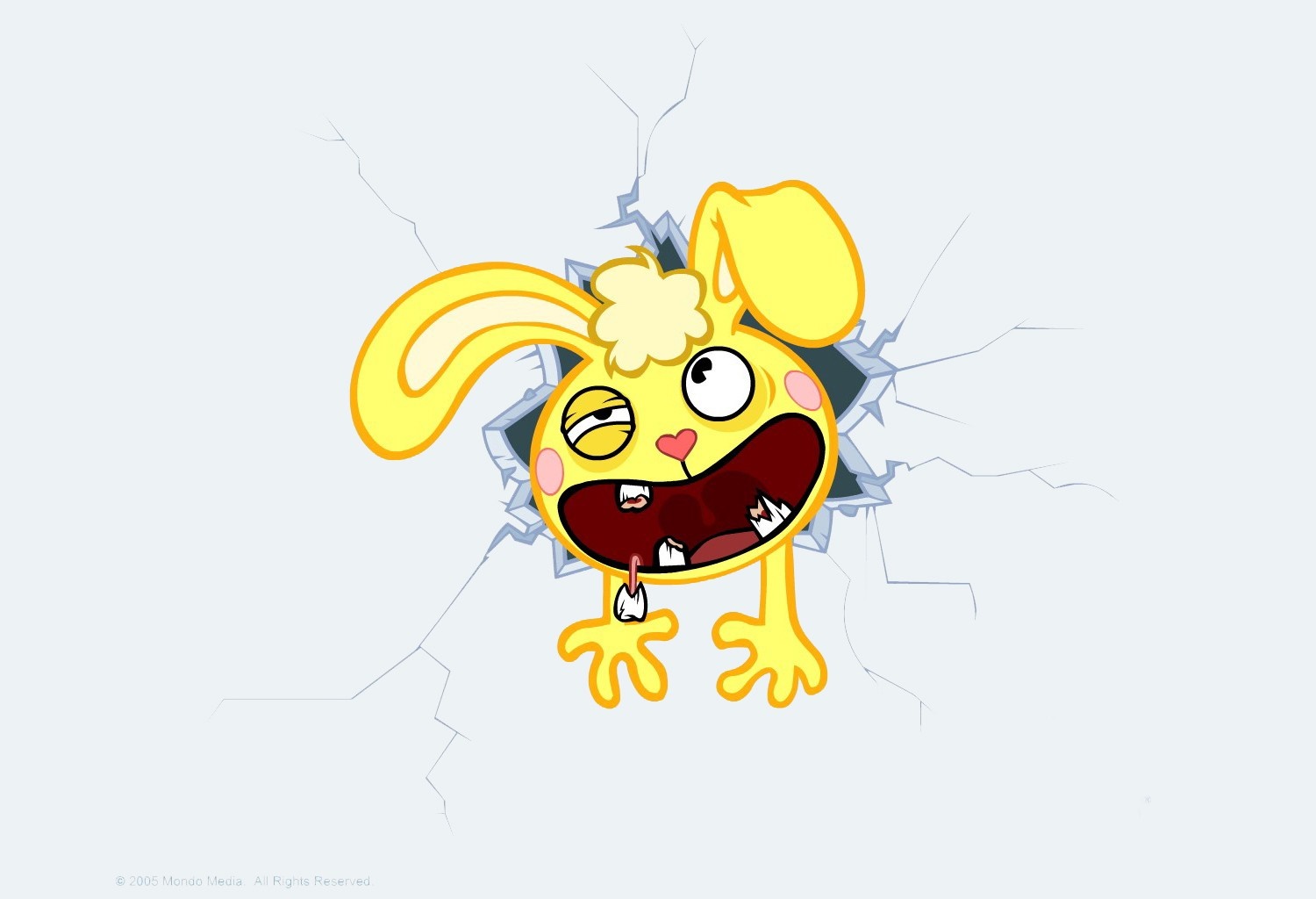Cuddles the Rabbit breaking through a wall HD Wallpaper