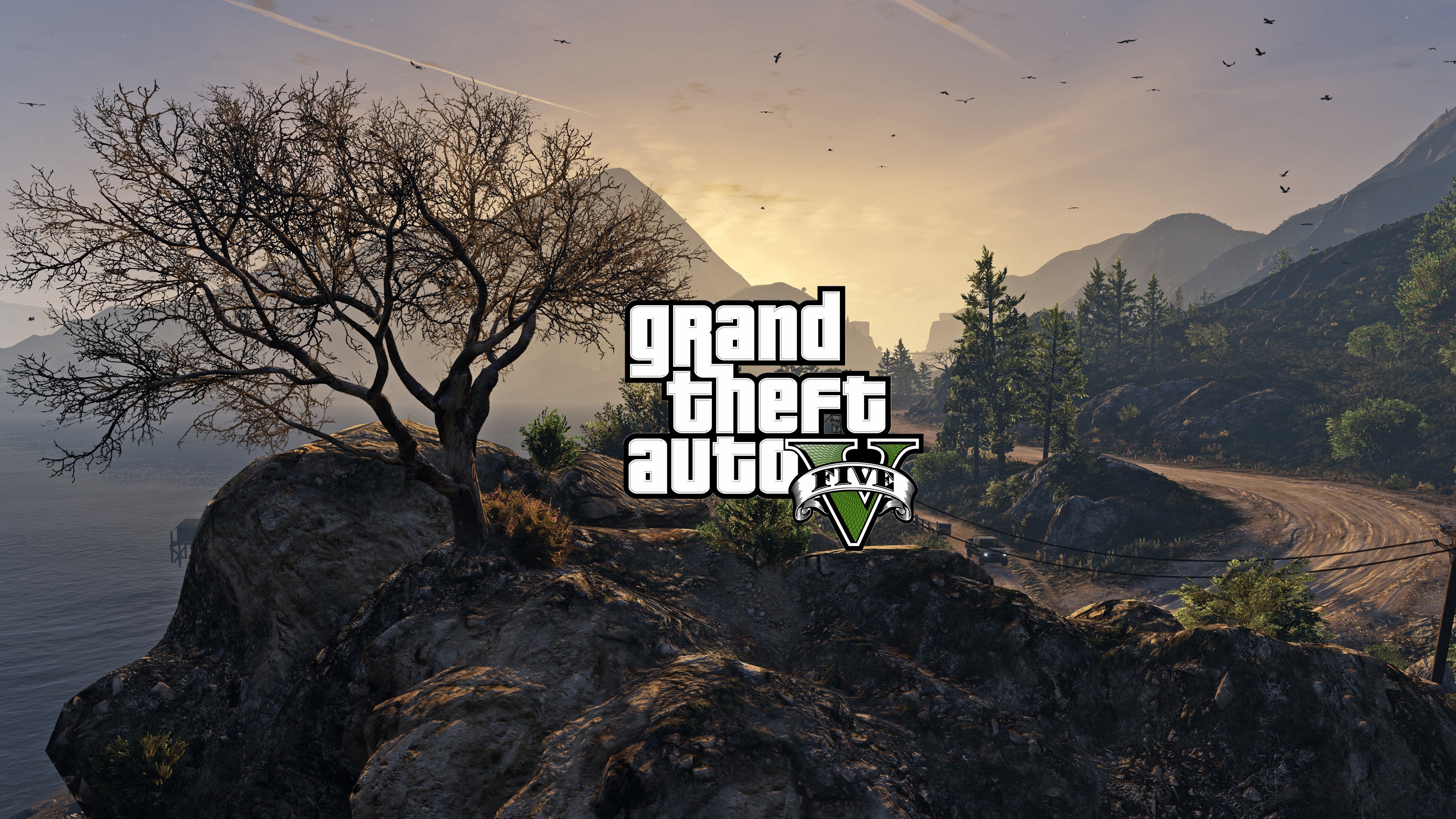 Grand Theft Auto V landscape with mountains and a tree HD Wallpaper