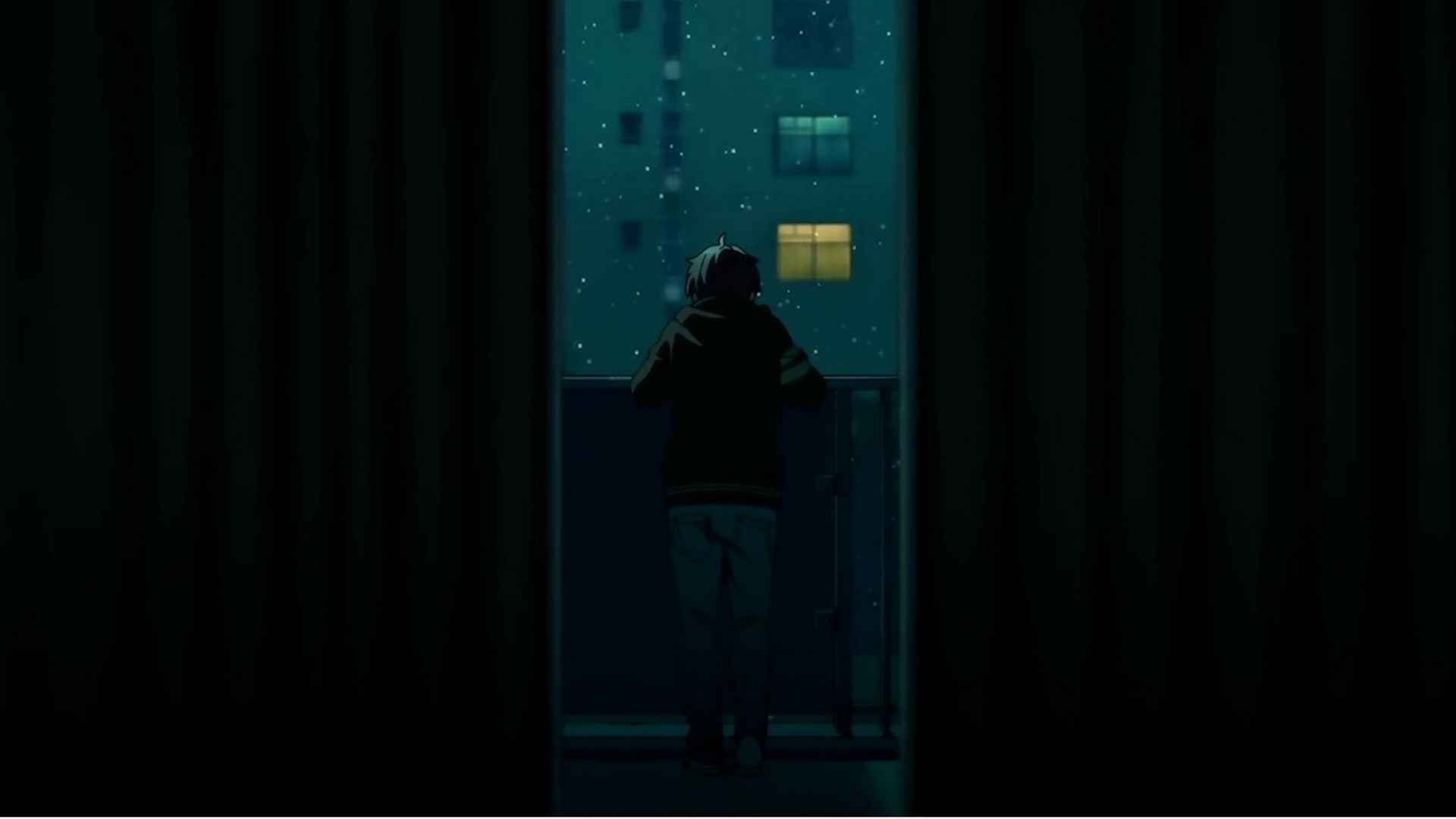Fictional character looking out a window at night HD Wallpaper