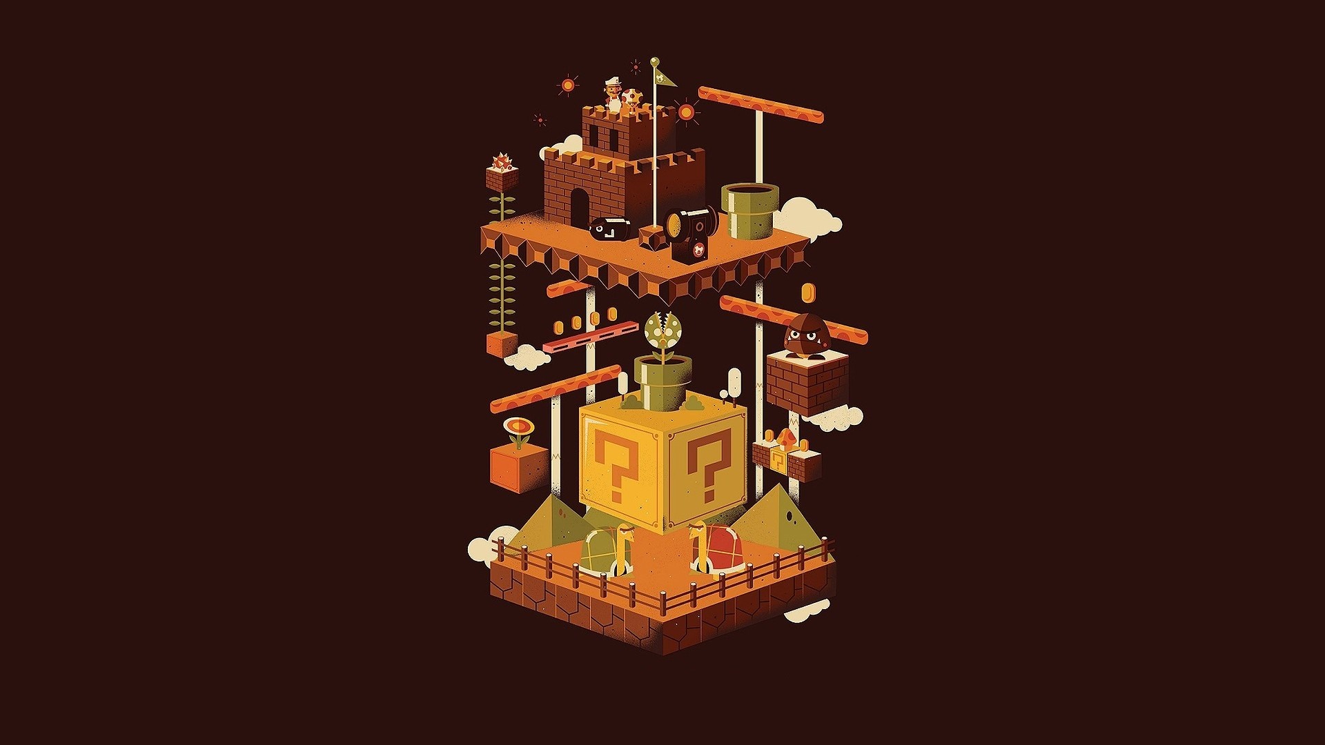Super Mario Bros. isometric illustration HD Wallpaper