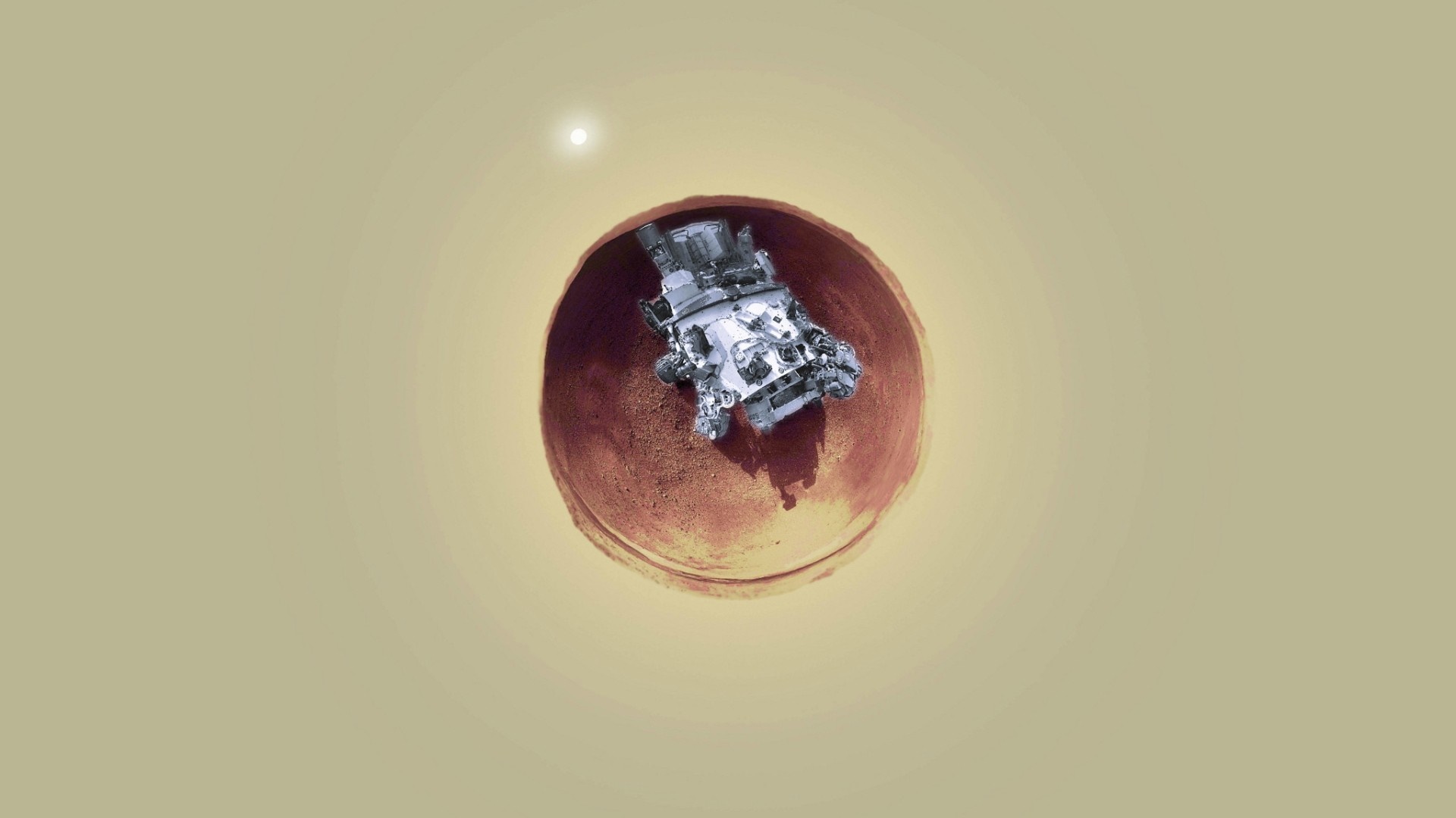 Mars rover in a crater with sun HD Wallpaper