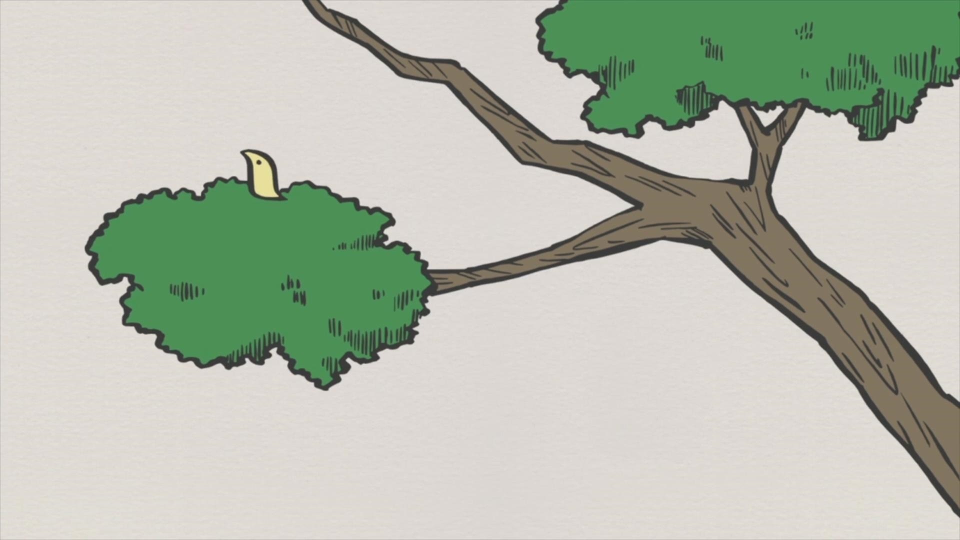 A yellow bird peeks out from a green bush on a tree branch HD Wallpaper