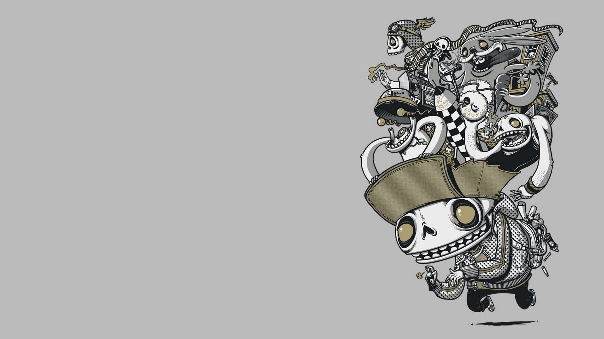 Cartoon skeleton character with backpack and hat HD Wallpaper