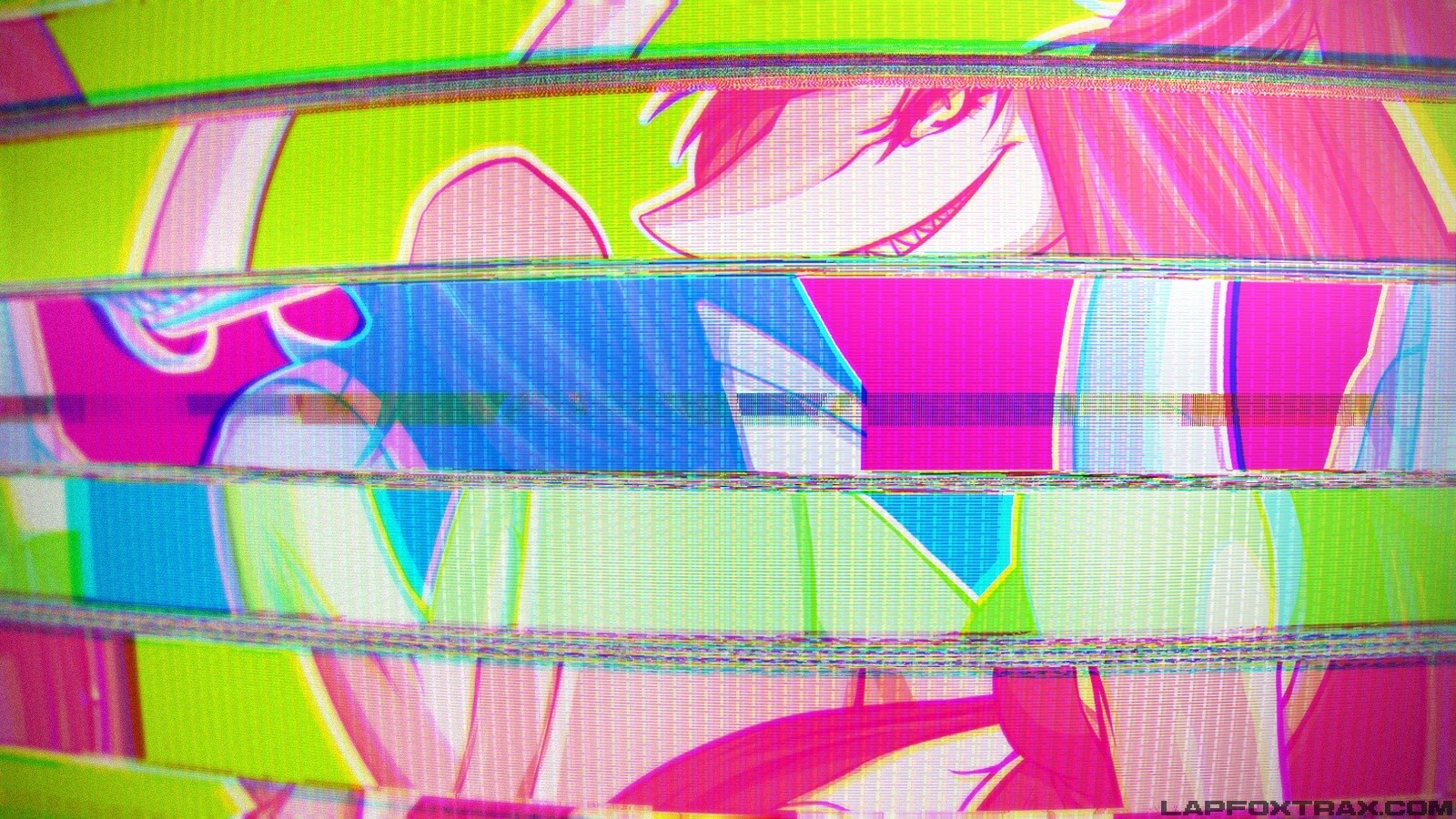 Anthro character with pink hair and glitch effect HD Wallpaper