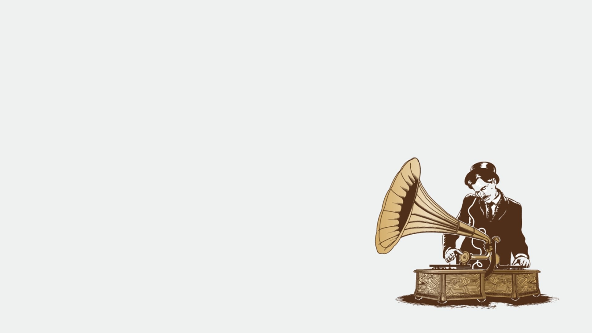 Man with bowler hat and gramophone HD Wallpaper