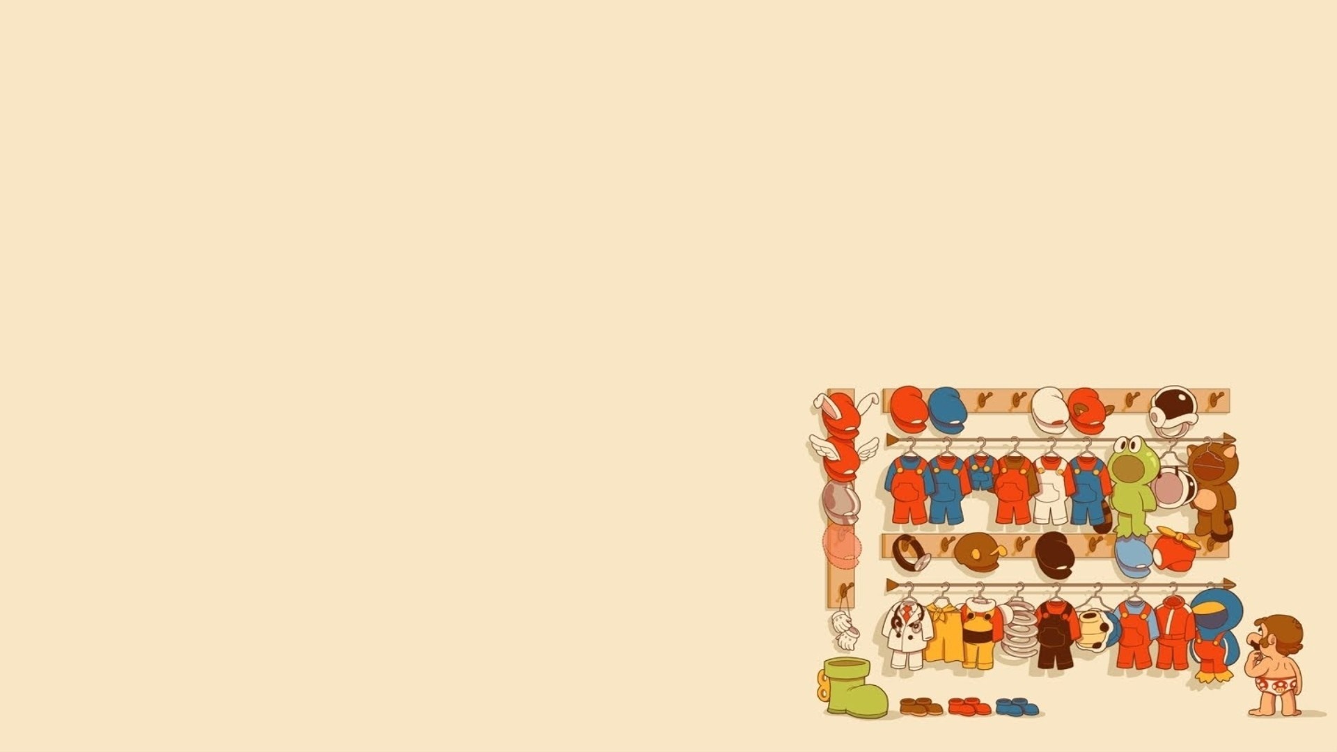 Mario Bros costumes and characters on display HD Wallpaper