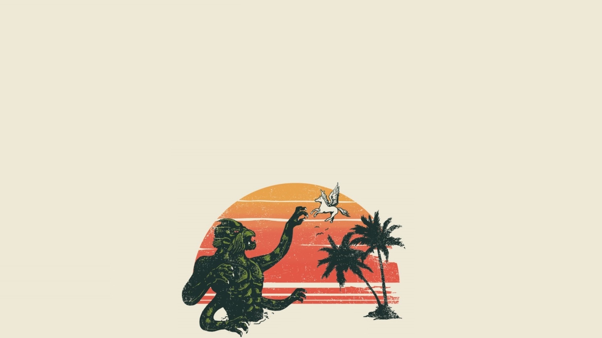 Monster and Pegasus on a Tropical Beach at Sunset HD Wallpaper