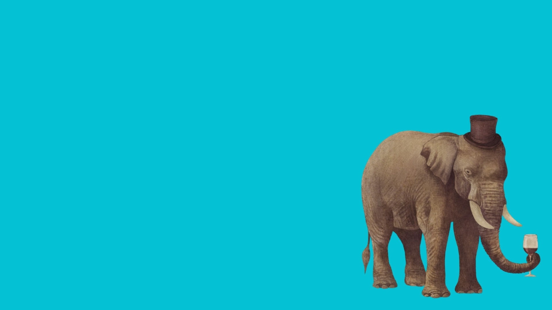 Elephant wearing a top hat holding a wine glass HD Wallpaper
