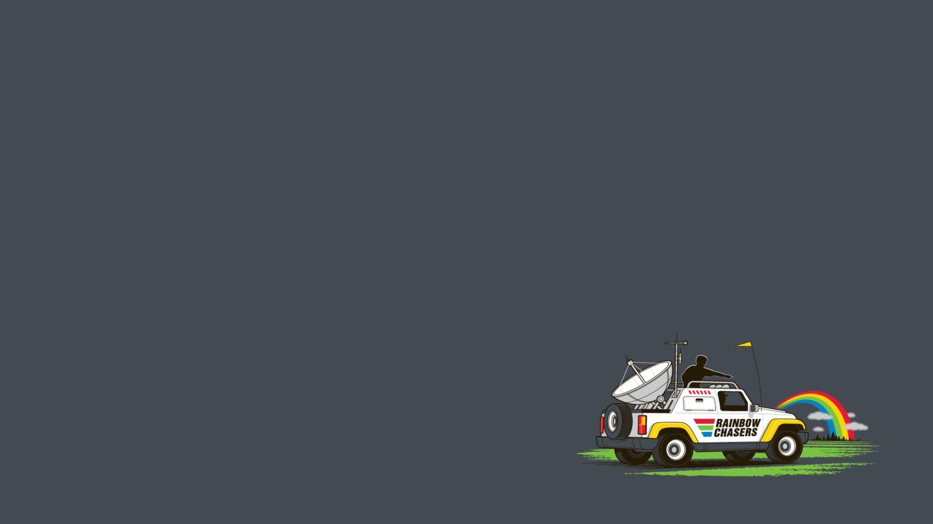 Vehicle with satellite dish and rainbow HD Wallpaper