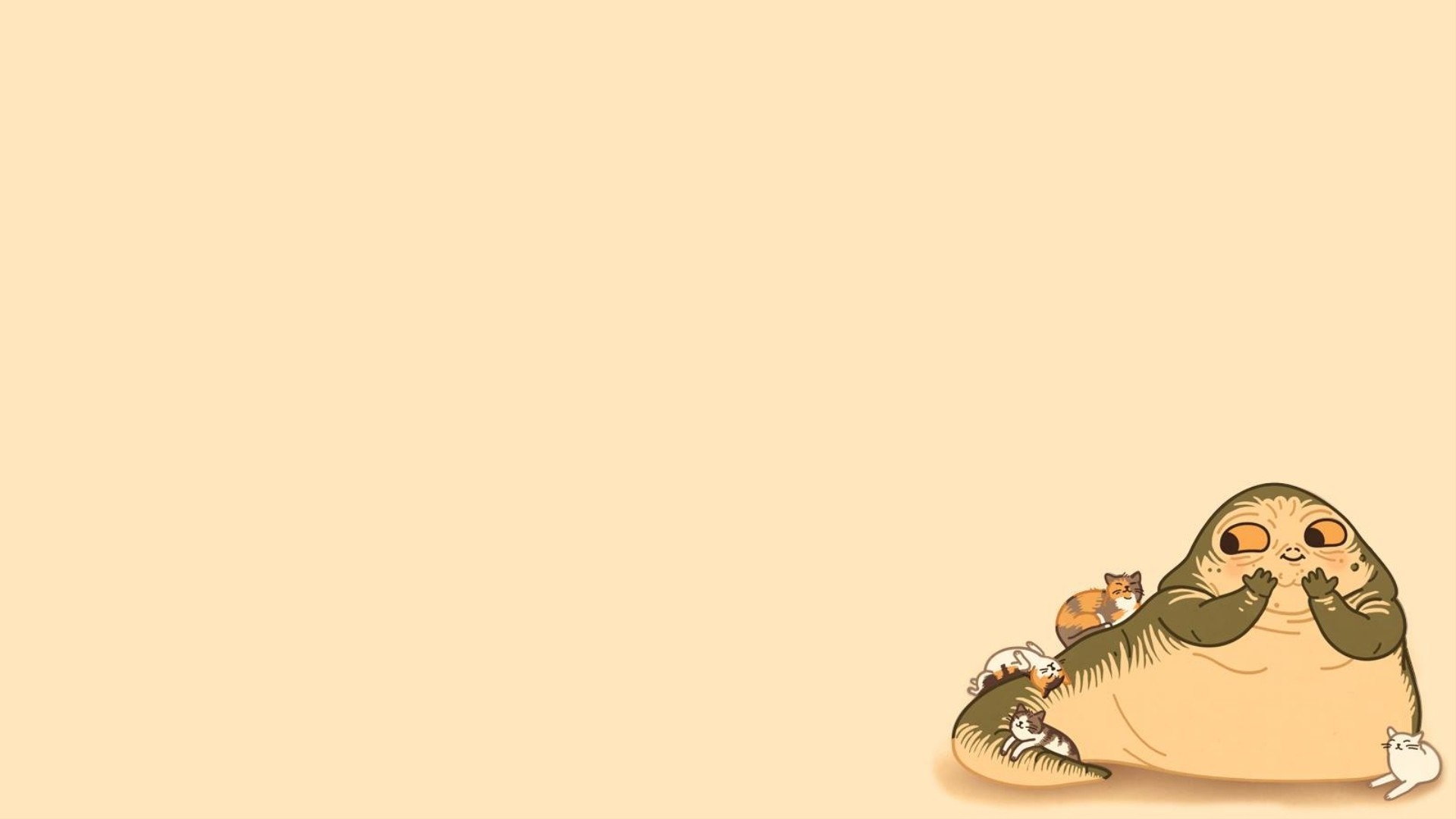 Jabba the Hutt with cats illustration HD Wallpaper