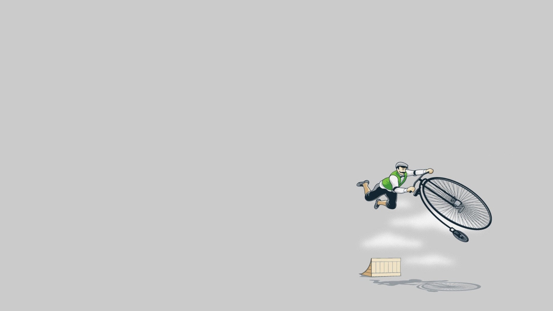 Cartoon man doing a bicycle trick over a ramp HD Wallpaper