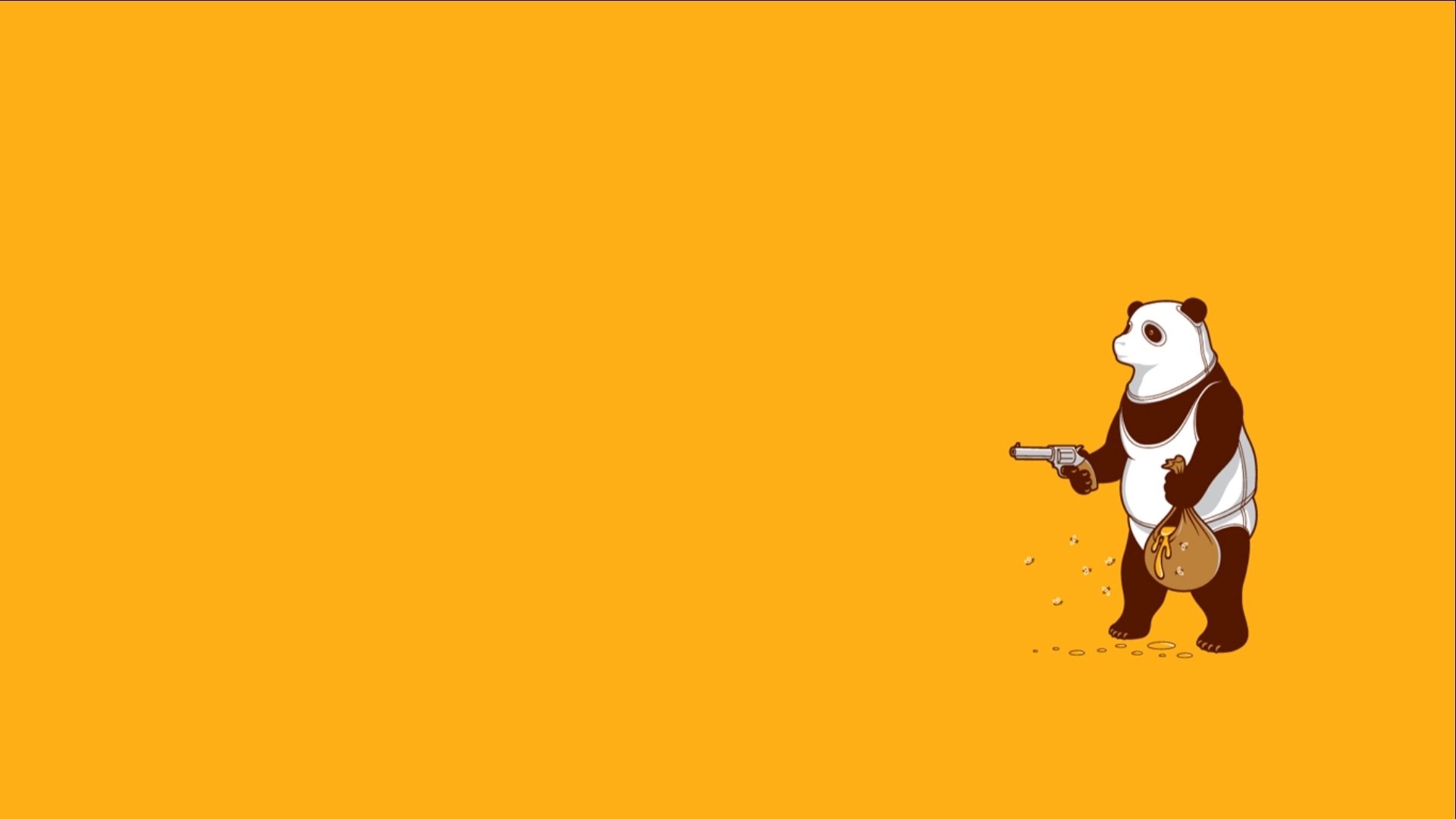 Panda holding a gun and a bag of money HD Wallpaper