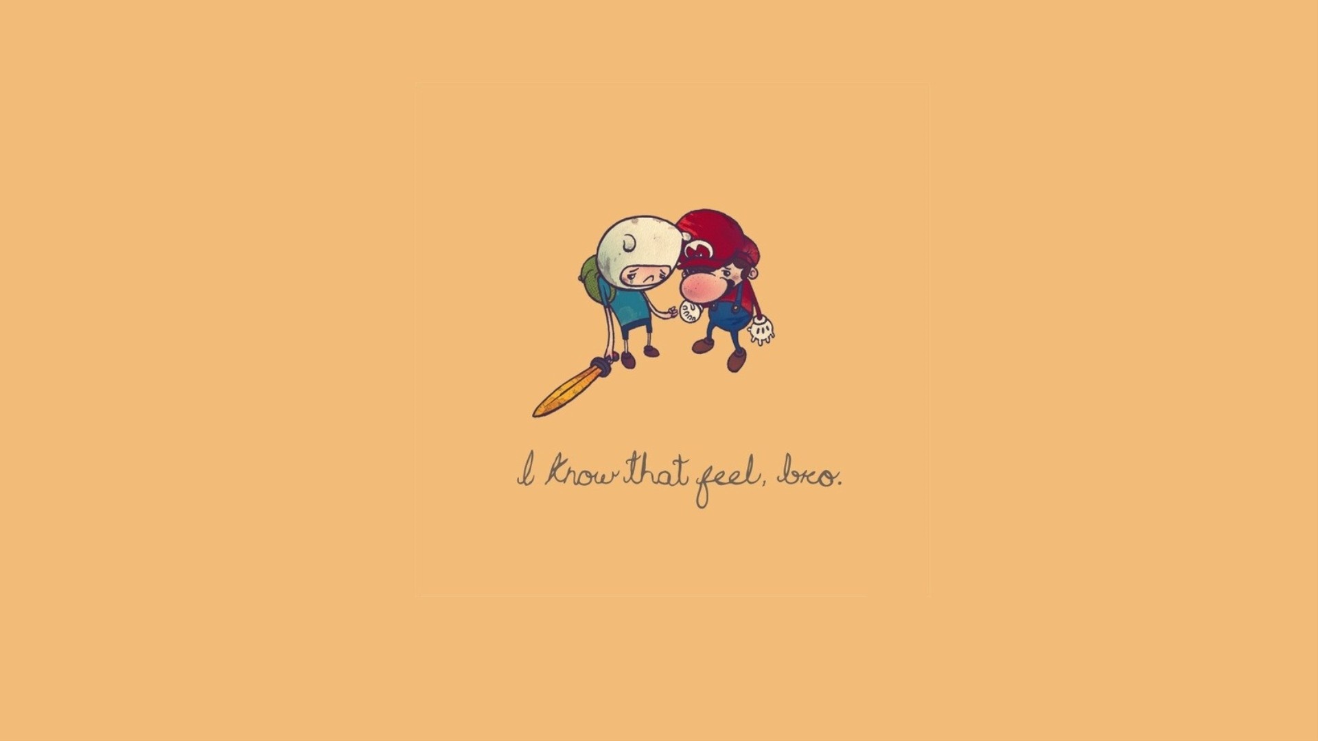 Finn the Human and Mario with text HD Wallpaper