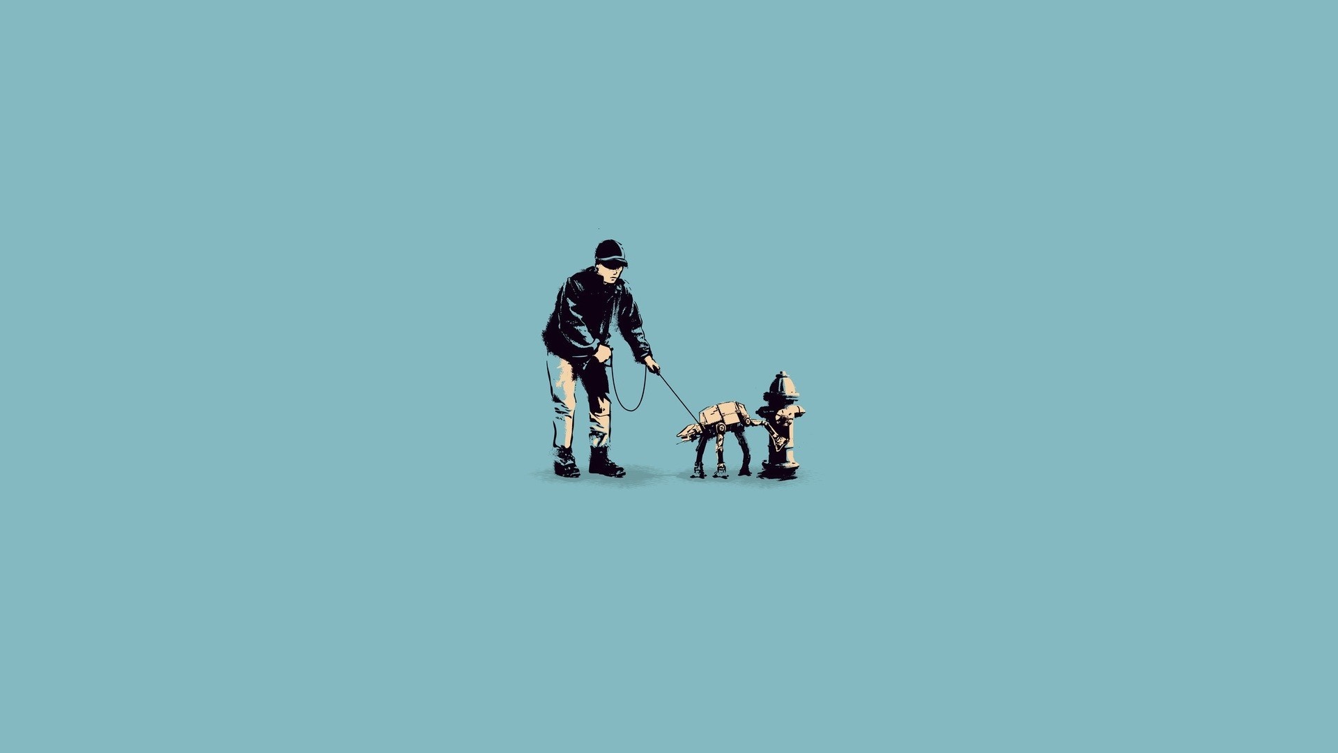 Man walking an AT-AT walker on a leash HD Wallpaper