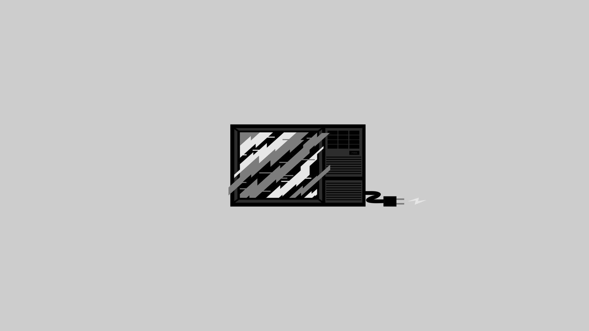 Minimalist illustration of a television with static and a plug HD Wallpaper