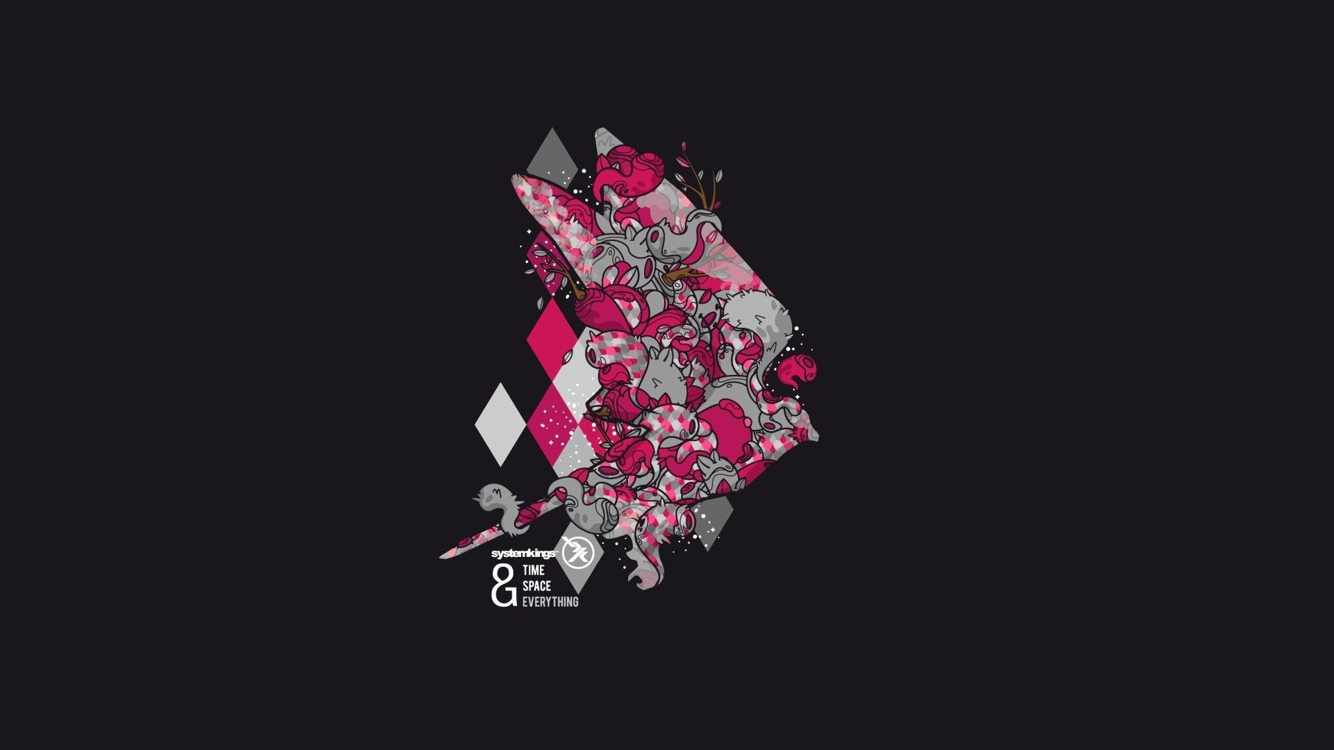 Abstract digital art with pink and grey elements HD Wallpaper