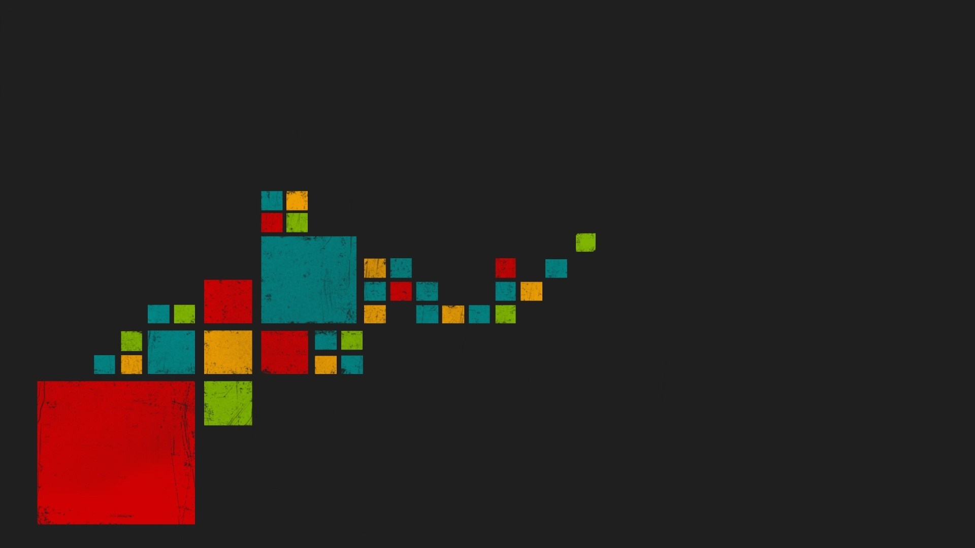 Abstract geometric shapes in red, teal, yellow, and green HD Wallpaper