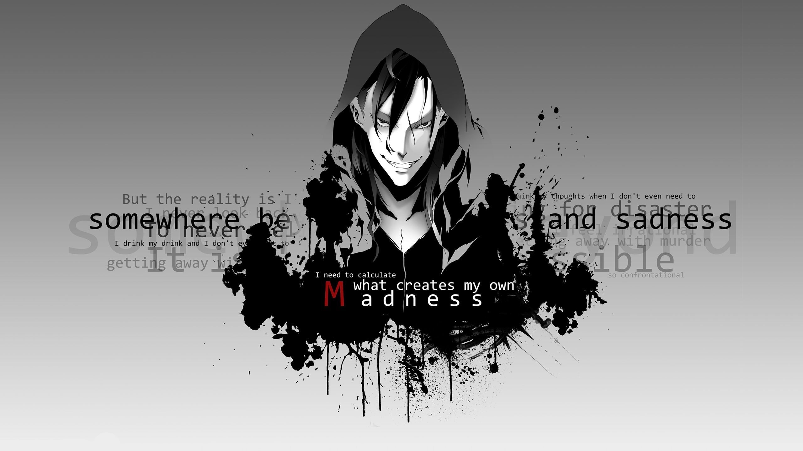 Anime character with text about madness HD Wallpaper