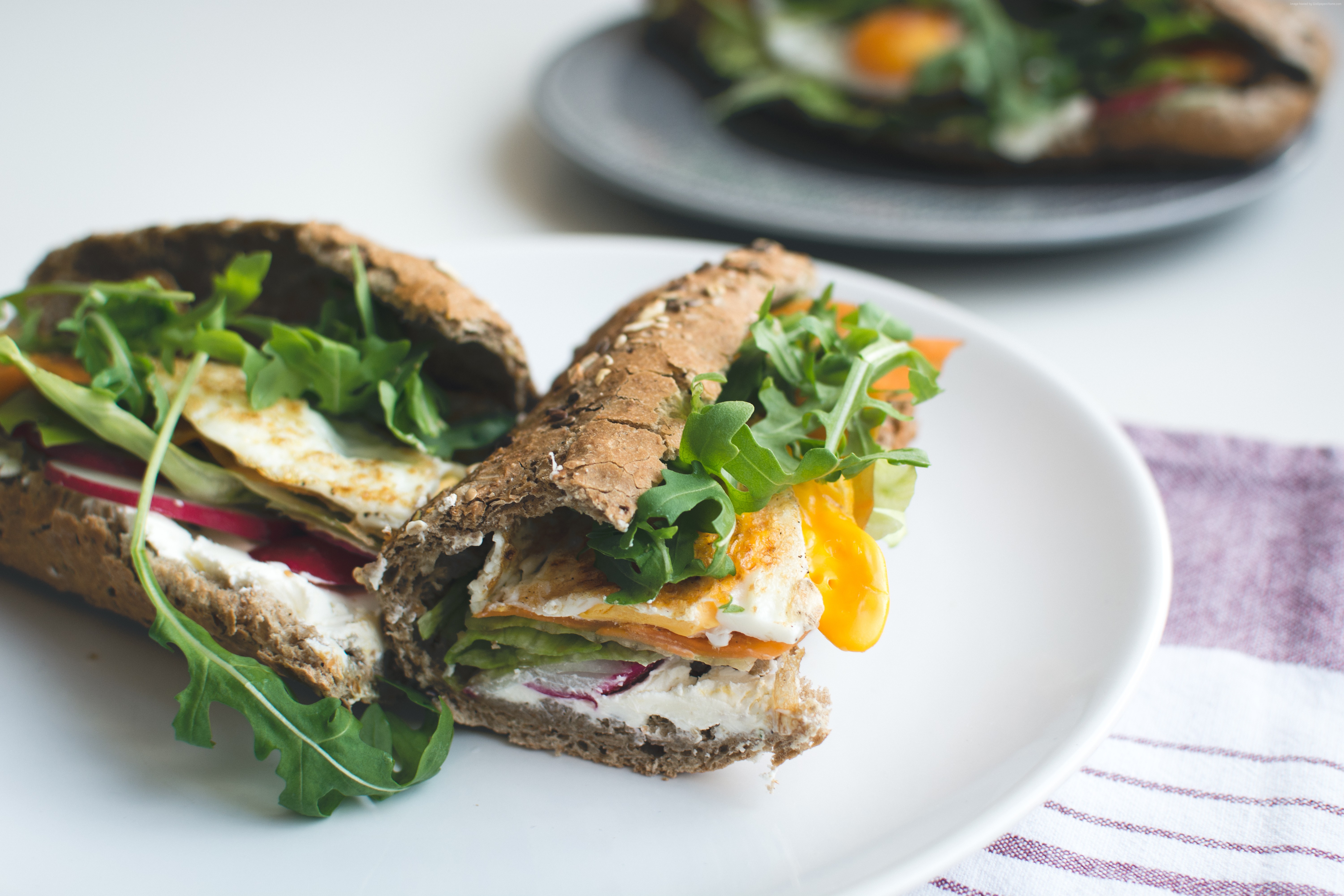 Sandwich with egg, radishes, and arugula on baguette HD Wallpaper