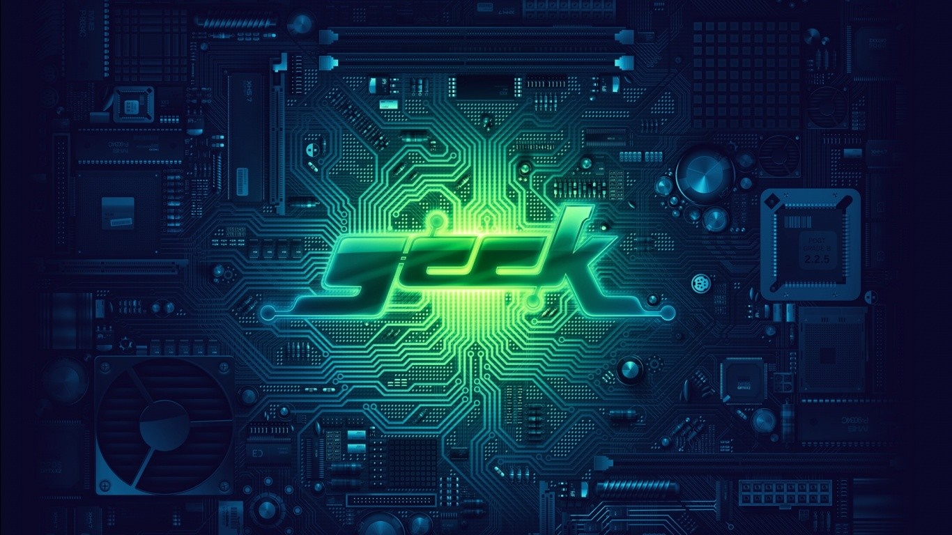 Geek text on a circuit board illustration HD Wallpaper