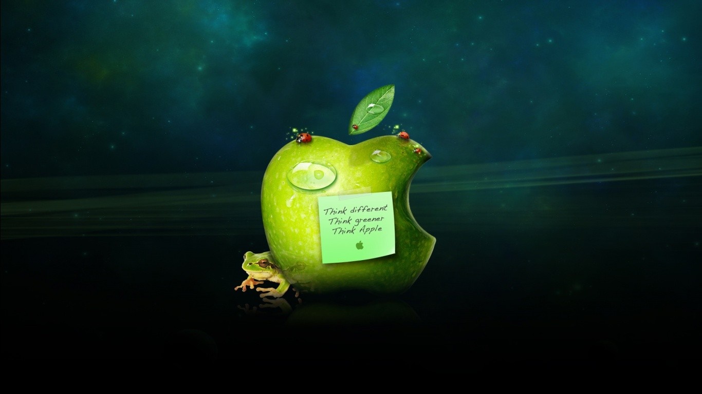 Green Apple with Frog and Ladybugs HD Wallpaper