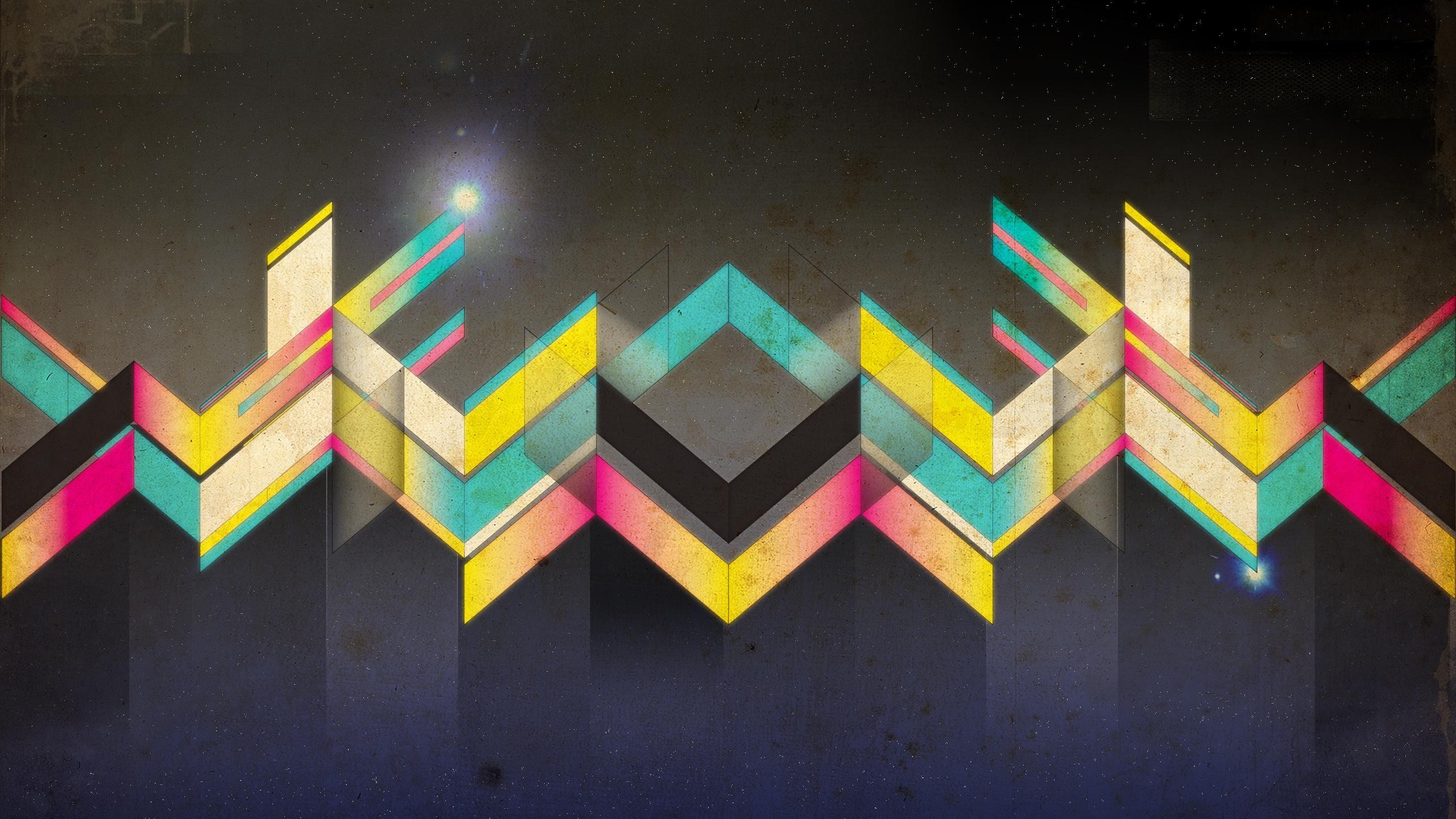 Geometric abstract design with neon colors HD Wallpaper