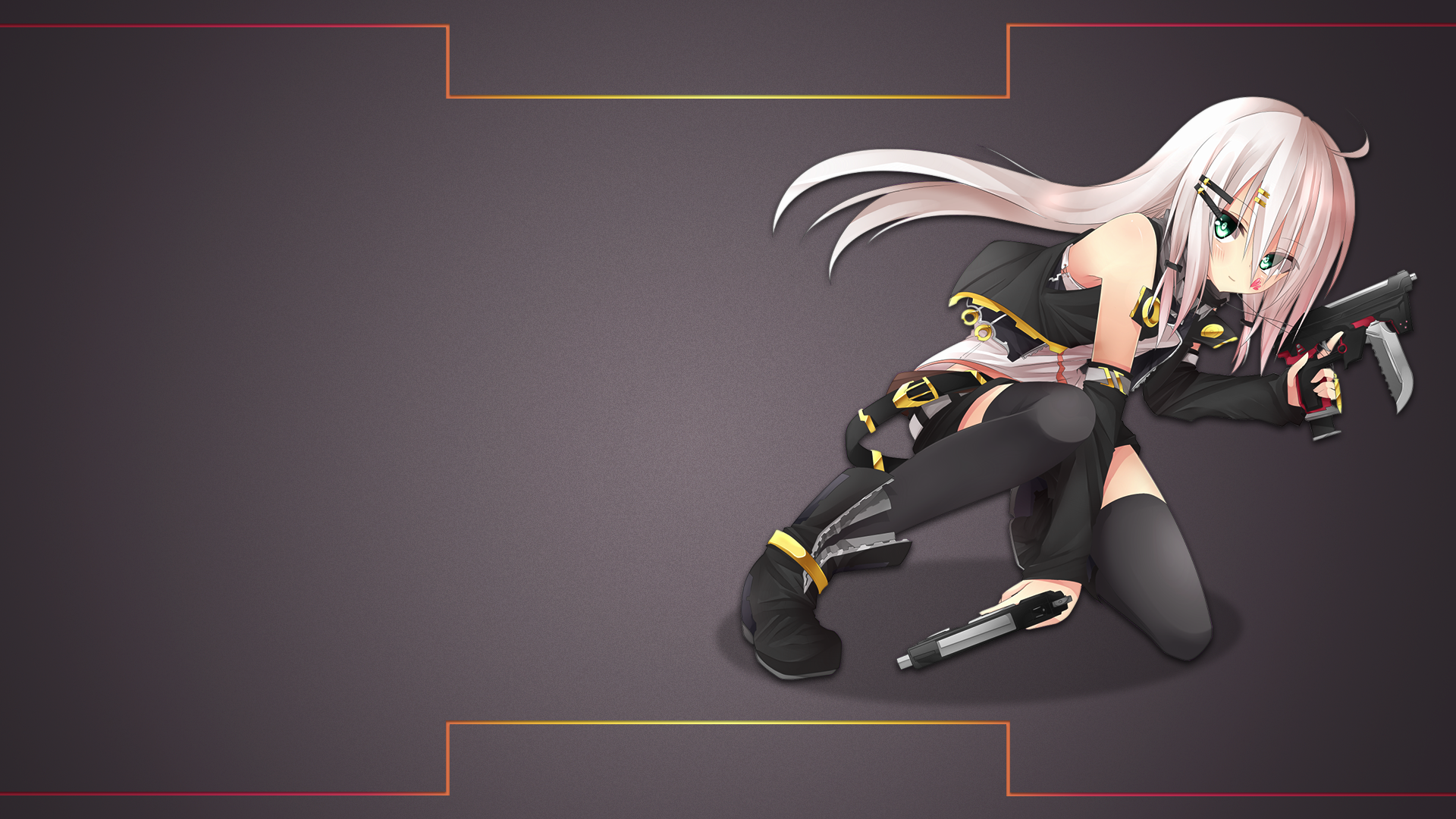 Anime girl with white hair holding guns HD Wallpaper