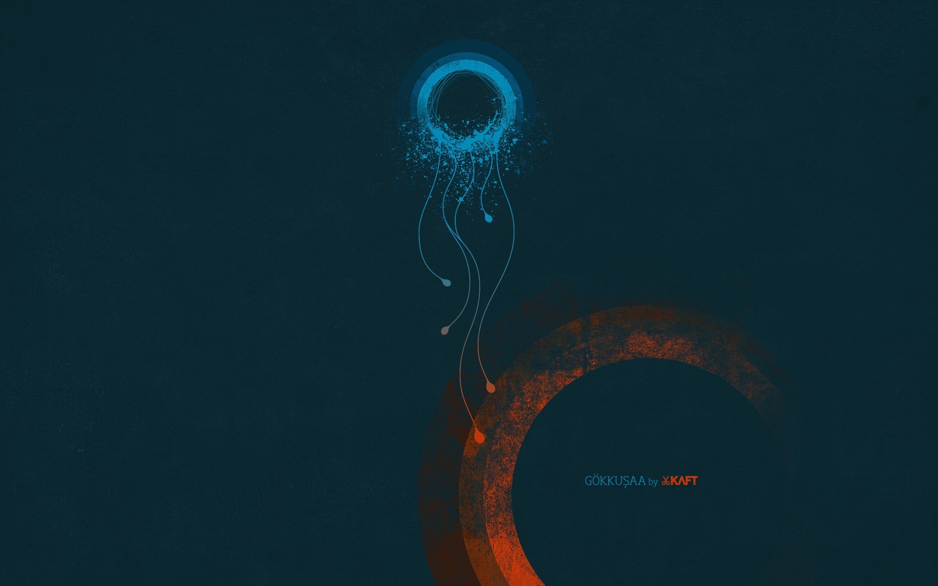 Abstract blue and orange circles with tendrils HD Wallpaper