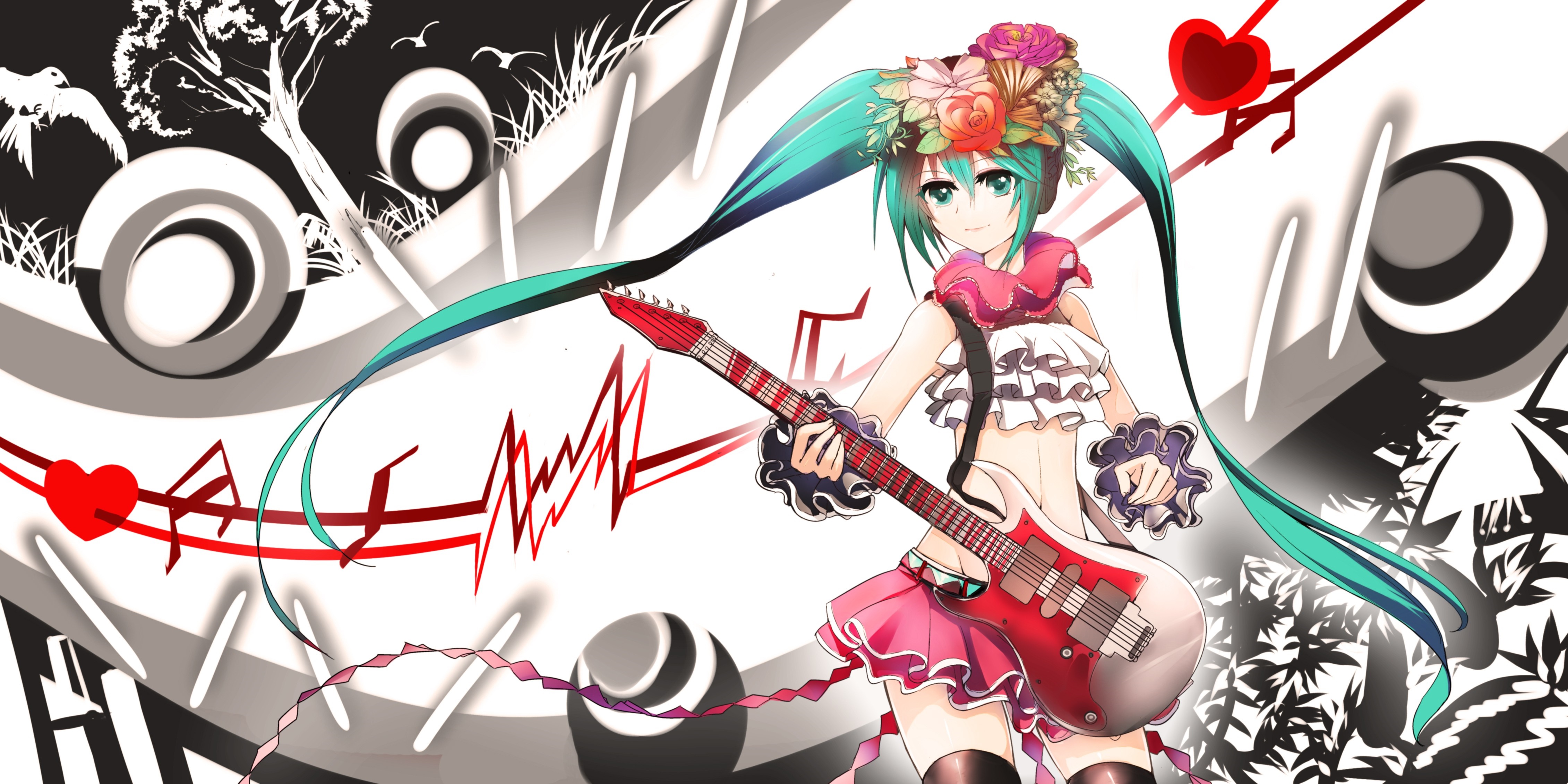 Hatsune Miku from Vocaloid playing a guitar HD Wallpaper