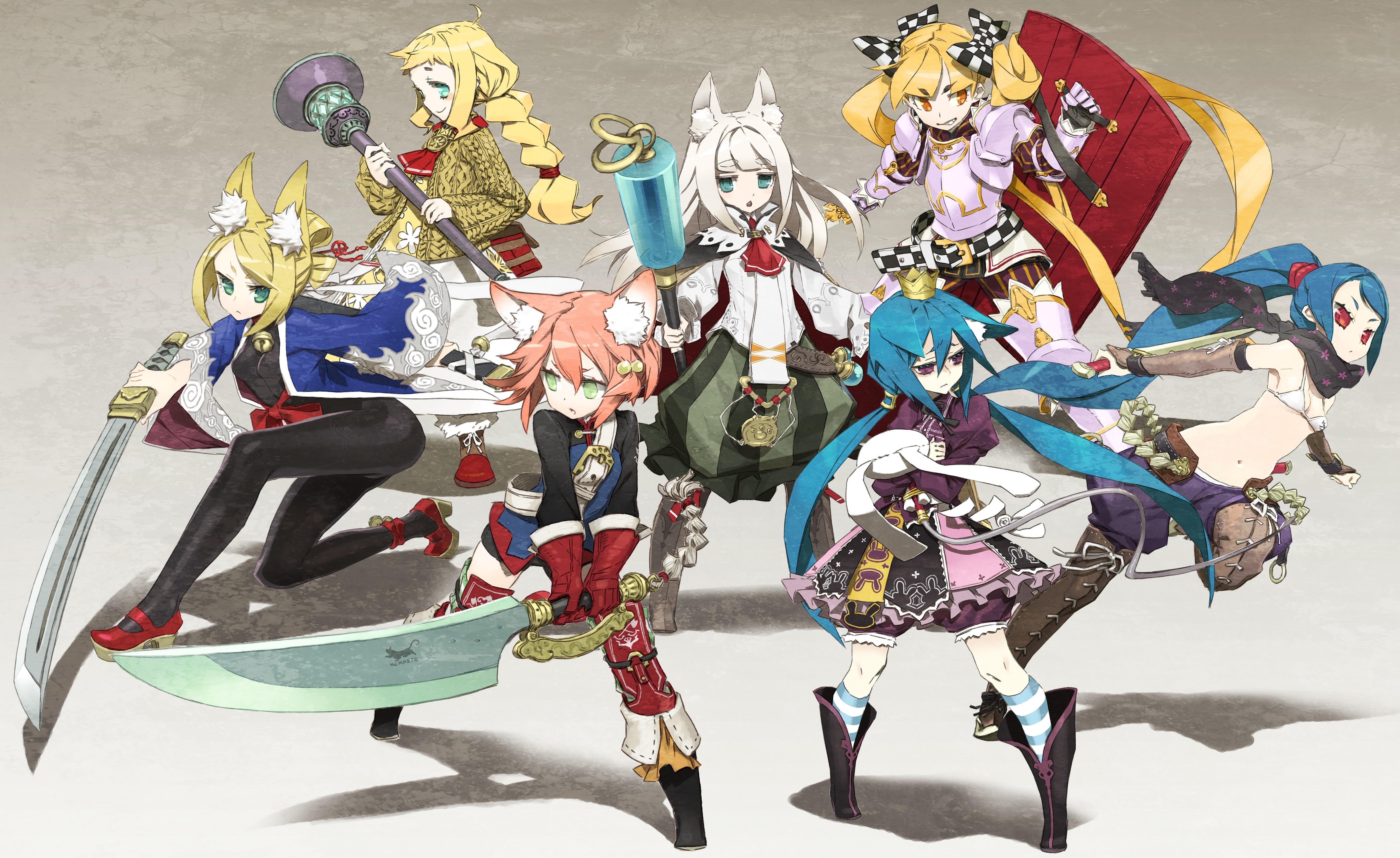 Group of anime girls with animal ears and weapons HD Wallpaper
