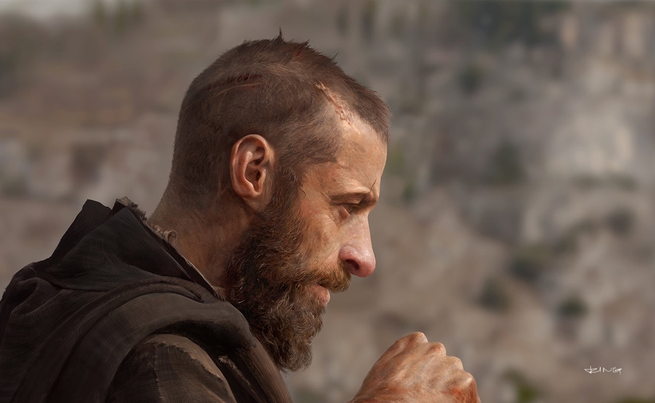 Man with beard and scars in profile HD Wallpaper