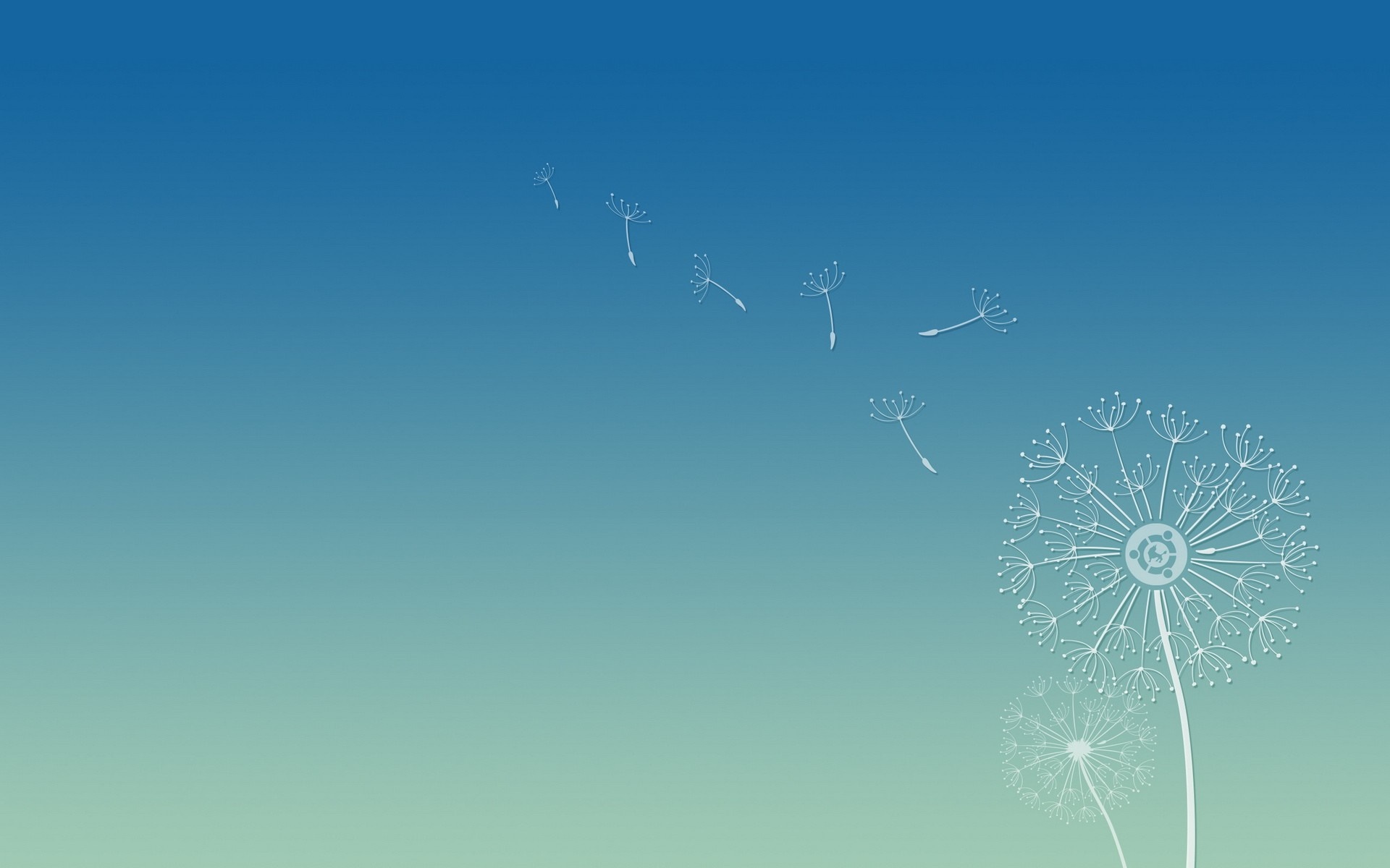 Dandelion seeds blowing in the wind against a gradient sky HD Wallpaper