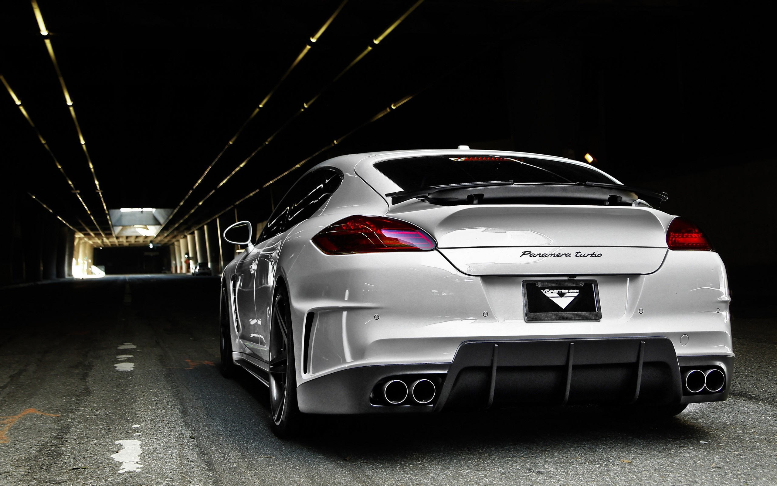 White Porsche Panamera Turbo in a tunnel HD Wallpaper
