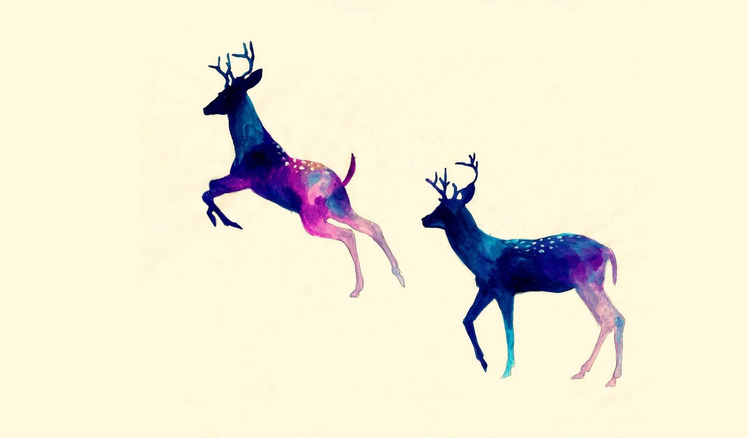 Two watercolor deer with galaxy patterns HD Wallpaper