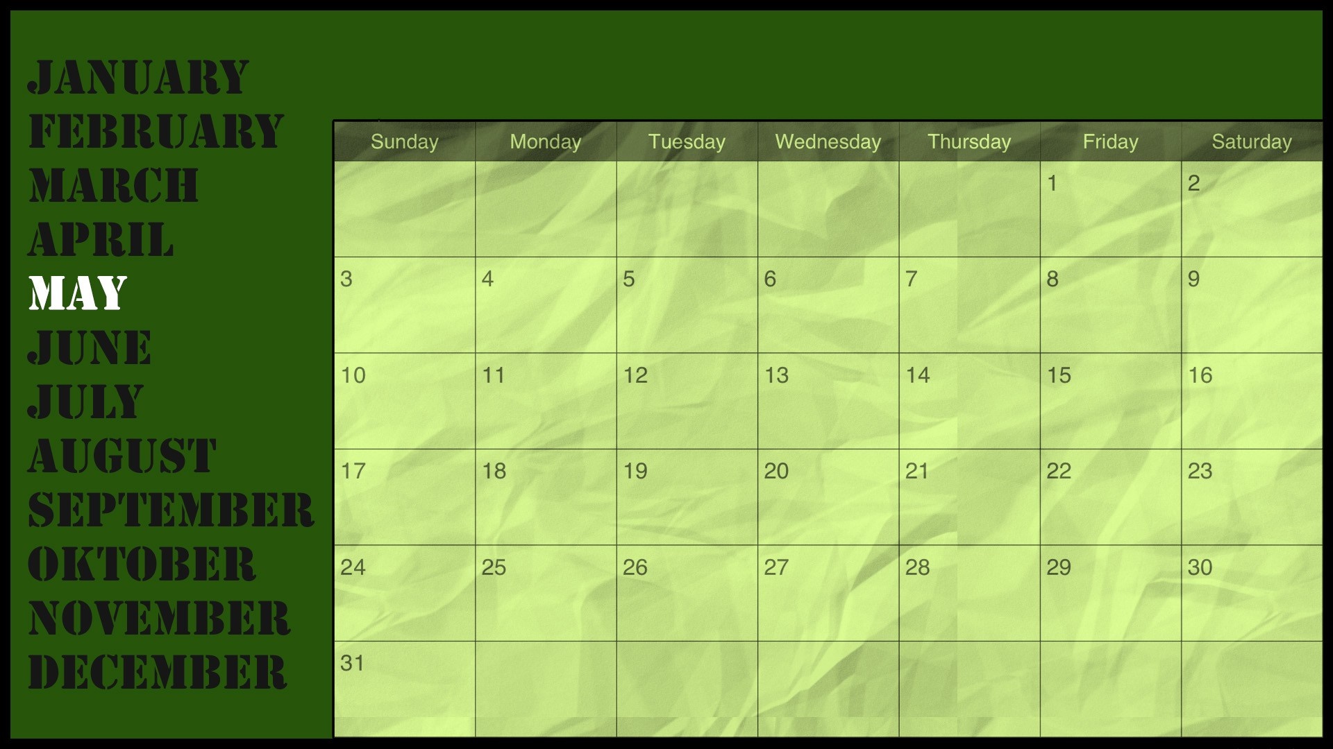 May 2015 Calendar with Months List HD Wallpaper