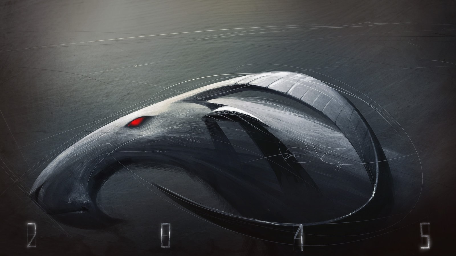 Stylized creature with red eyes and numbers 2045 HD Wallpaper