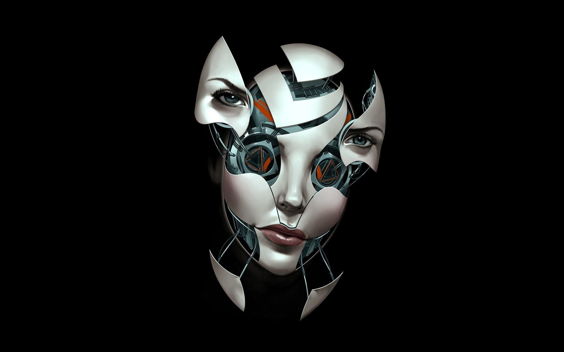 Robot woman's face with exposed mechanical parts HD Wallpaper