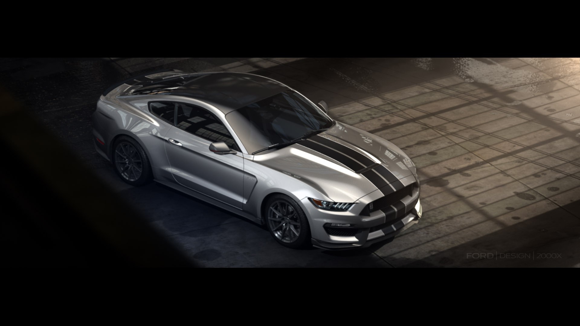 Silver Ford Mustang Shelby GT350 with Black Stripes HD Wallpaper