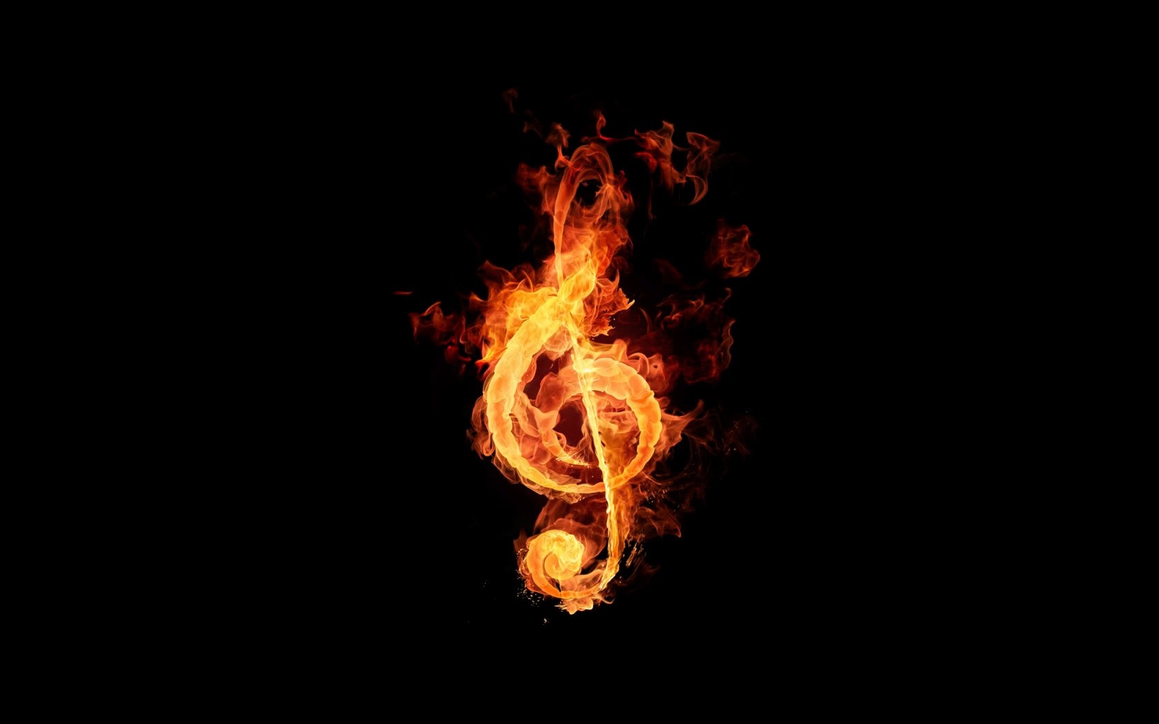 Treble clef made of fire on a black background HD Wallpaper