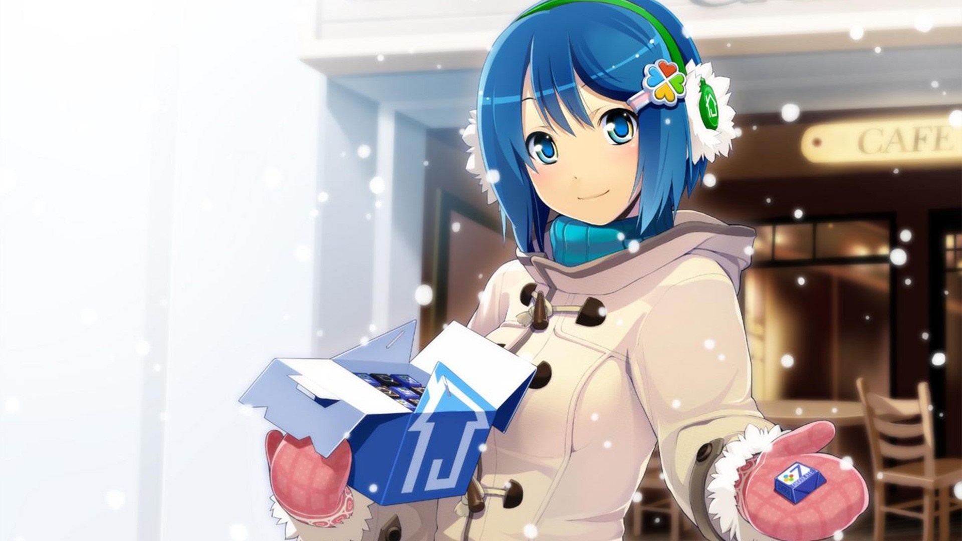 Madobe Nanami from Windows 7 holding a box of chocolates HD Wallpaper