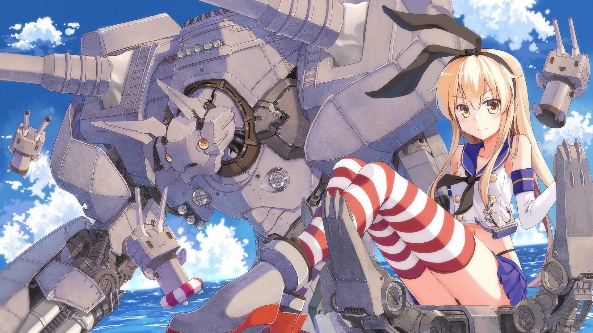 Shimakaze from Kantai Collection with a large mech HD Wallpaper