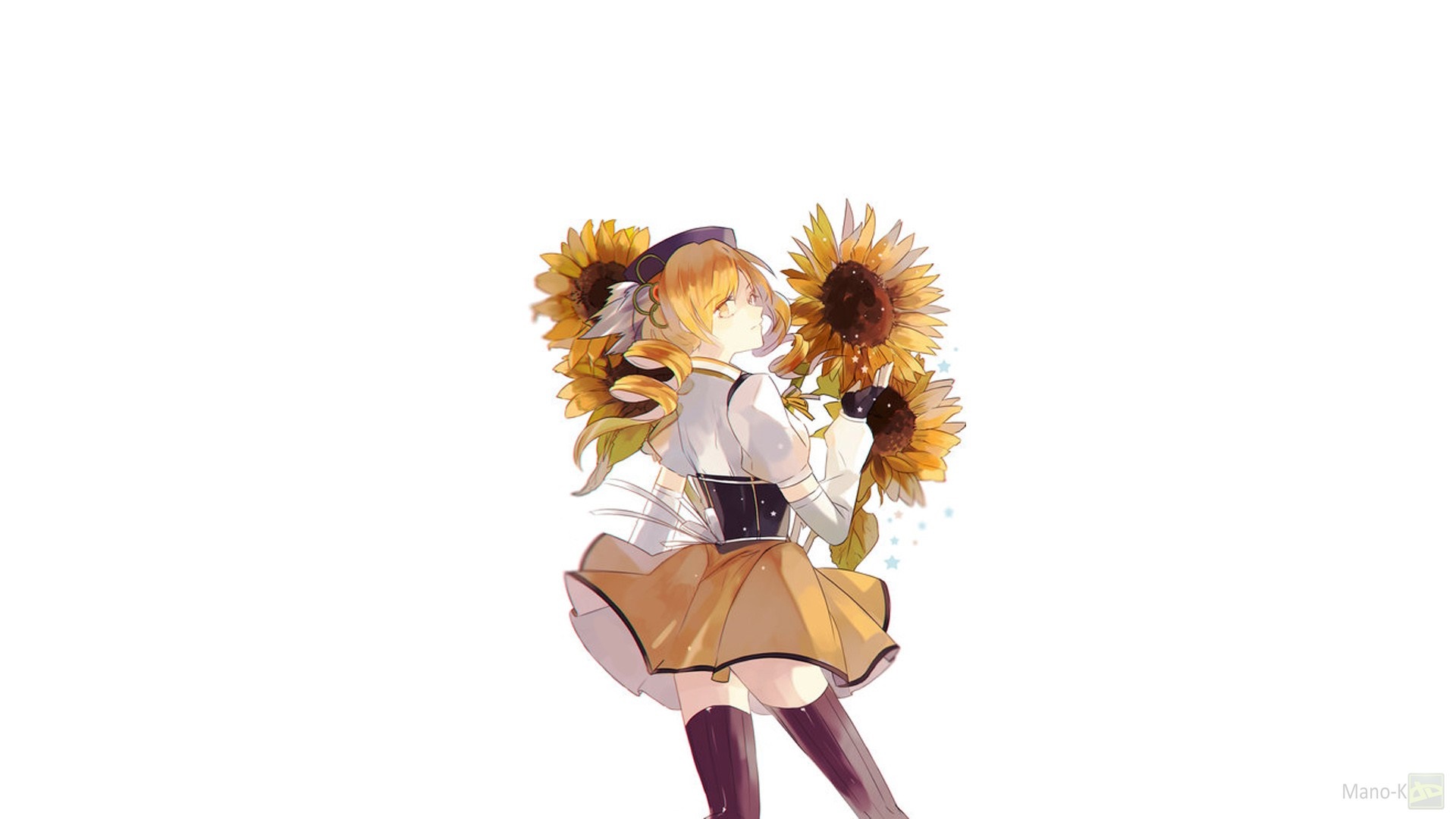 Mami Tomoe from Mahou Shoujo Madoka Magica with sunflowers HD Wallpaper