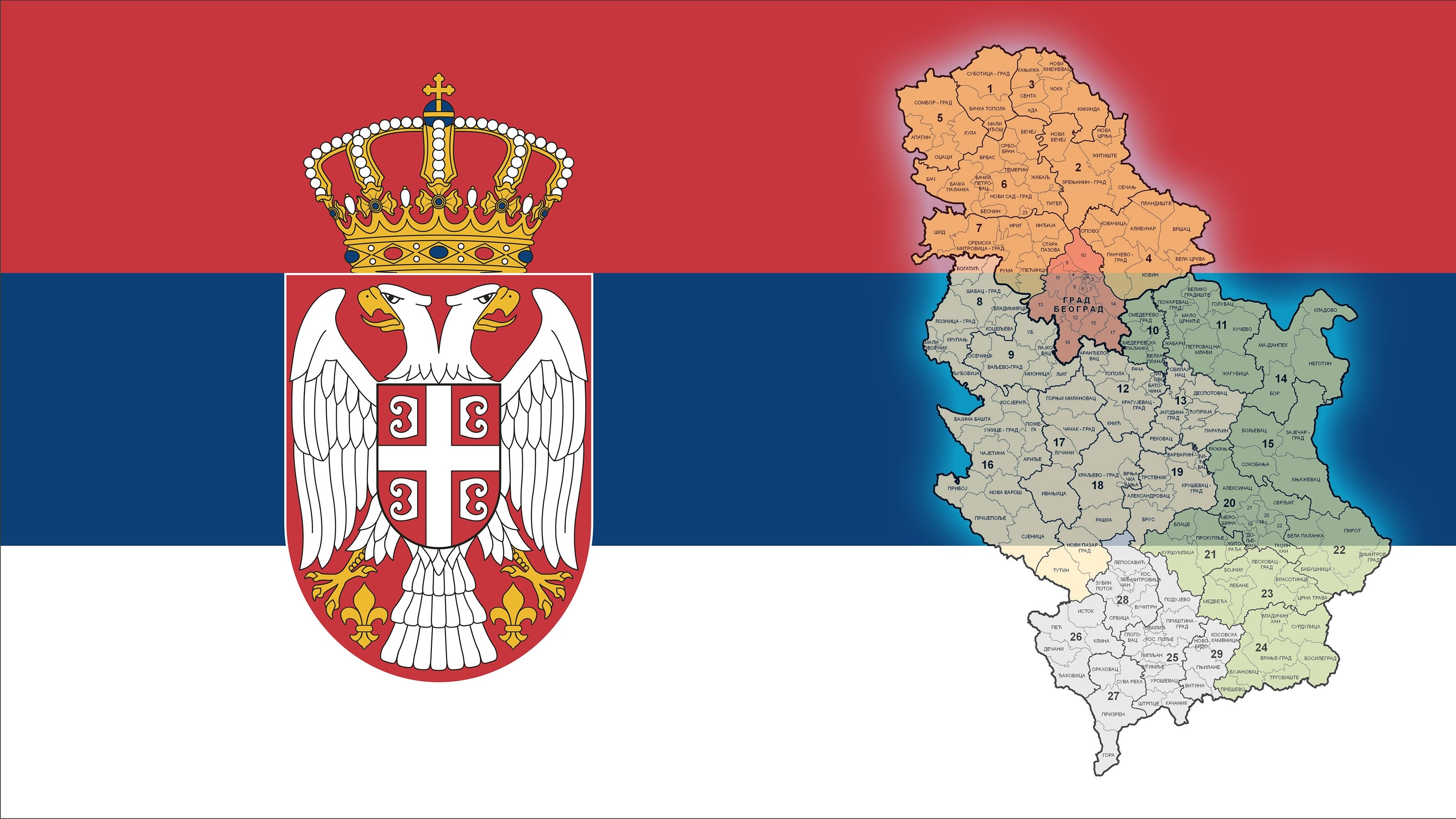 Flag of Serbia with Administrative Map HD Wallpaper
