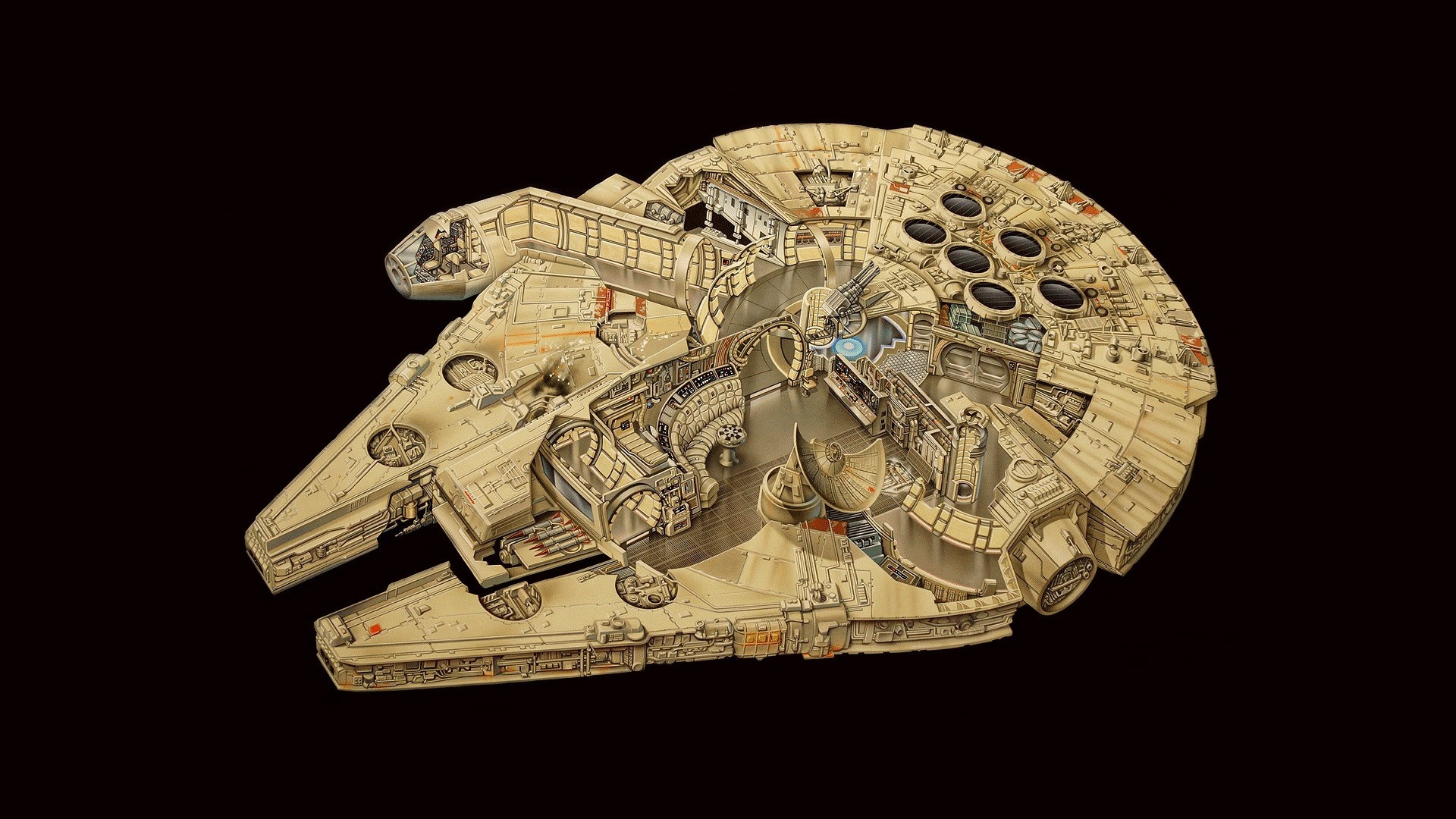 Millennium Falcon cutaway illustration from Star Wars HD Wallpaper