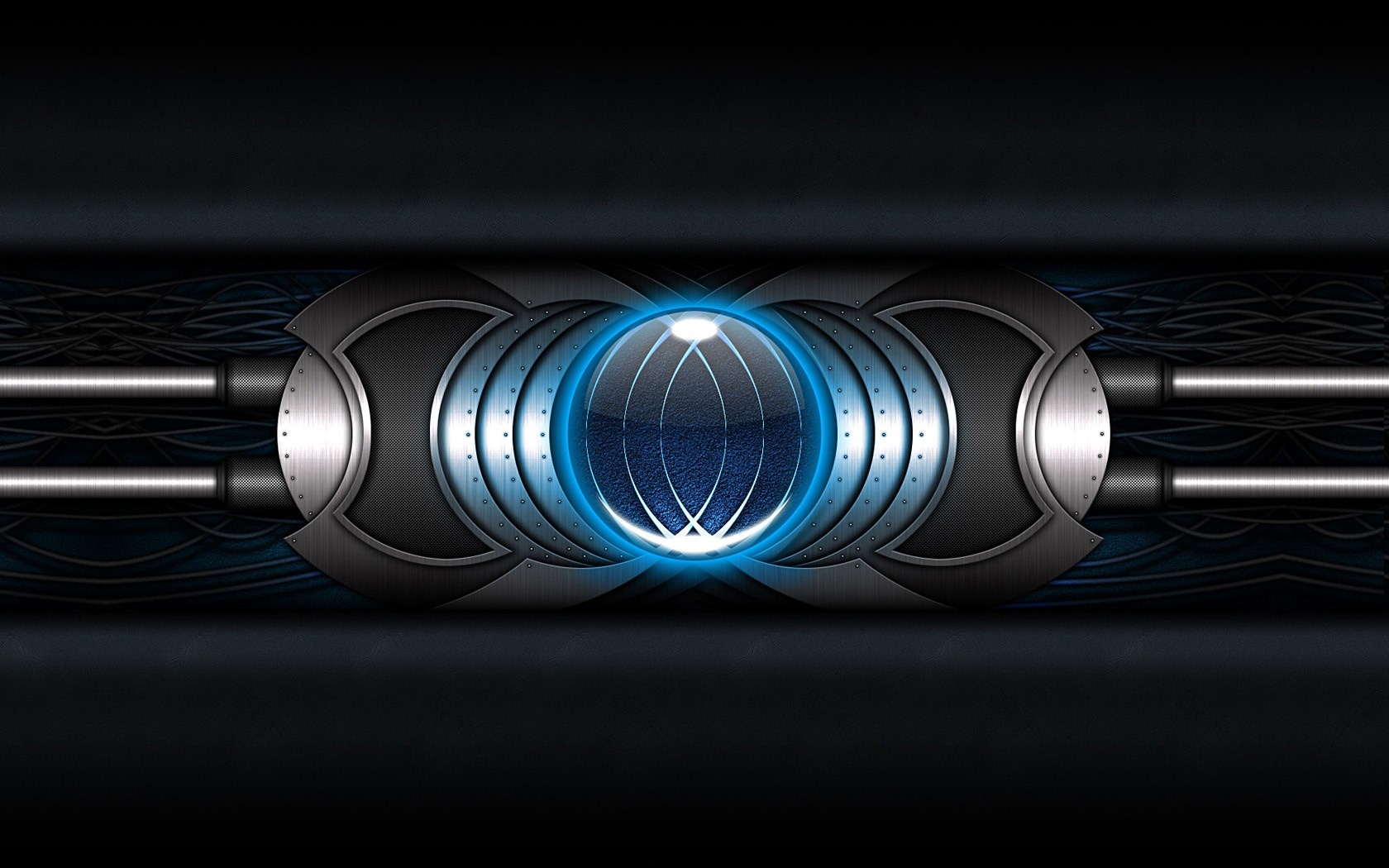 Abstract blue glowing sphere with metallic elements HD Wallpaper