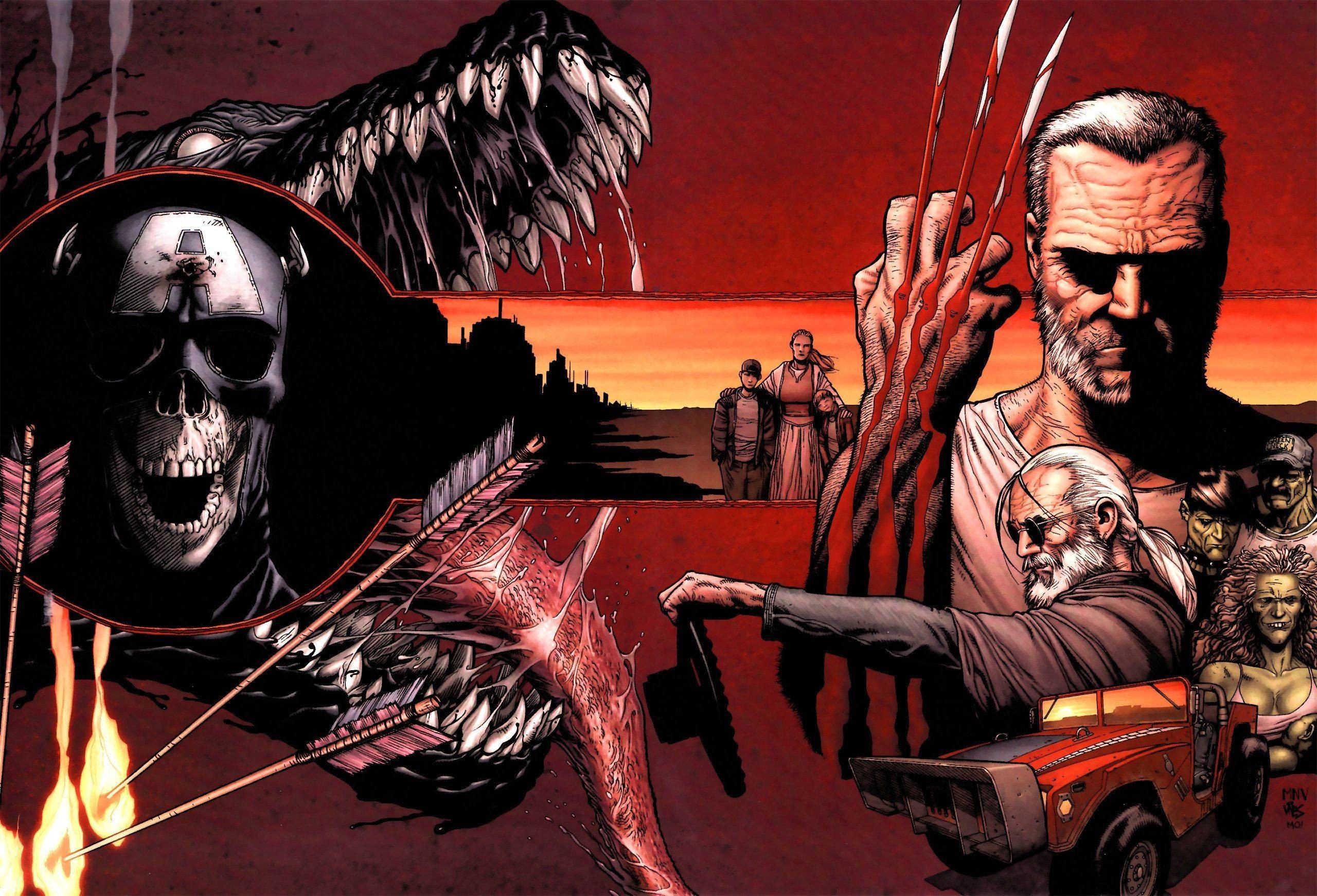 Old Man Logan and allies facing a monstrous threat HD Wallpaper