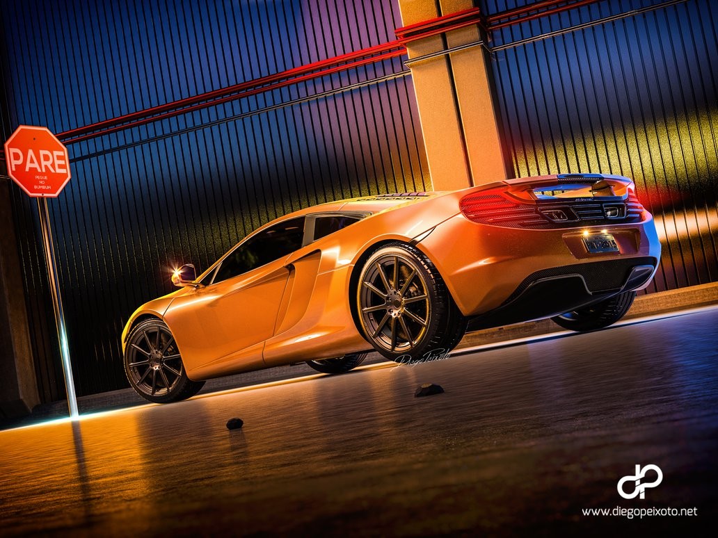 Orange McLaren sports car parked near a stop sign HD Wallpaper