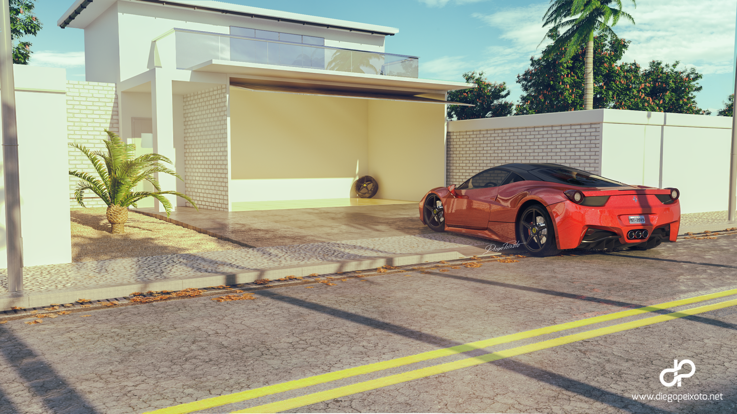 Red Ferrari 458 parked in a modern garage HD Wallpaper