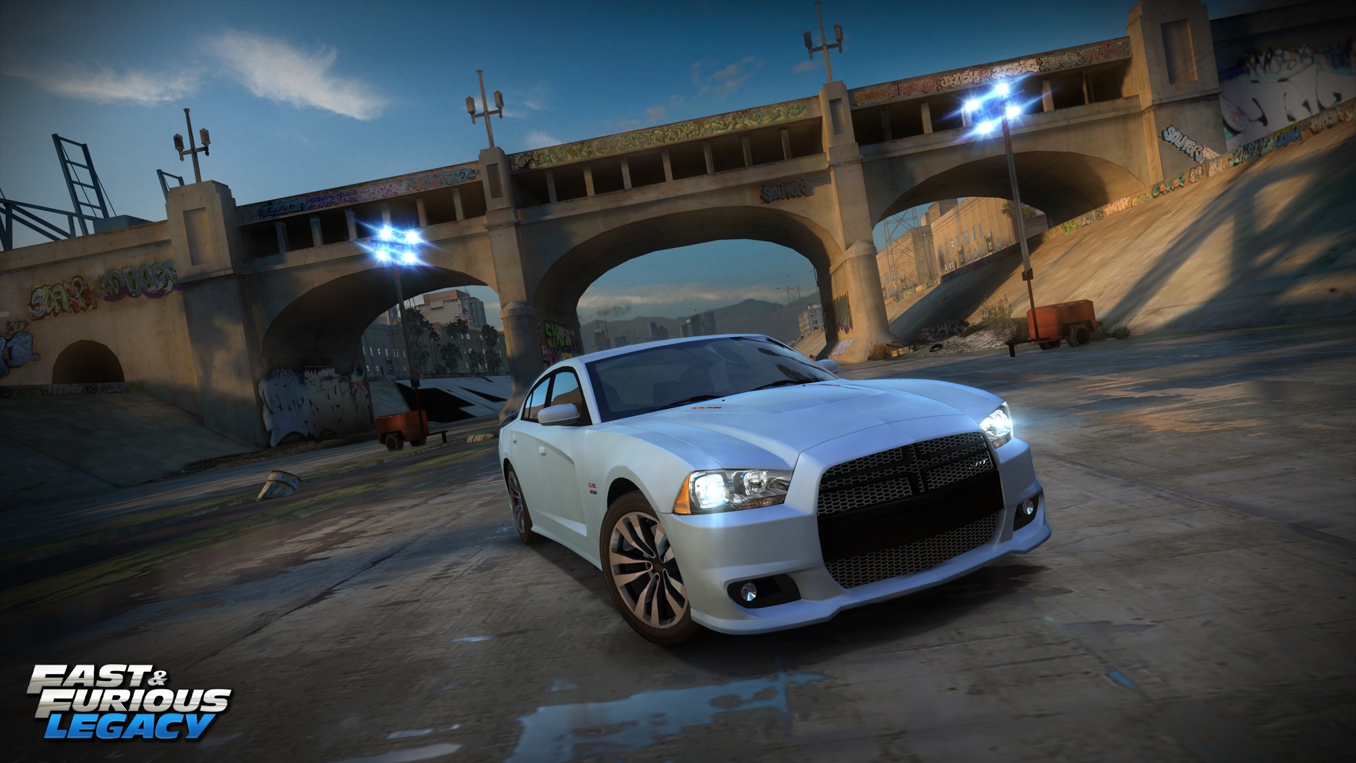 White Dodge Charger from Fast & Furious Legacy HD Wallpaper